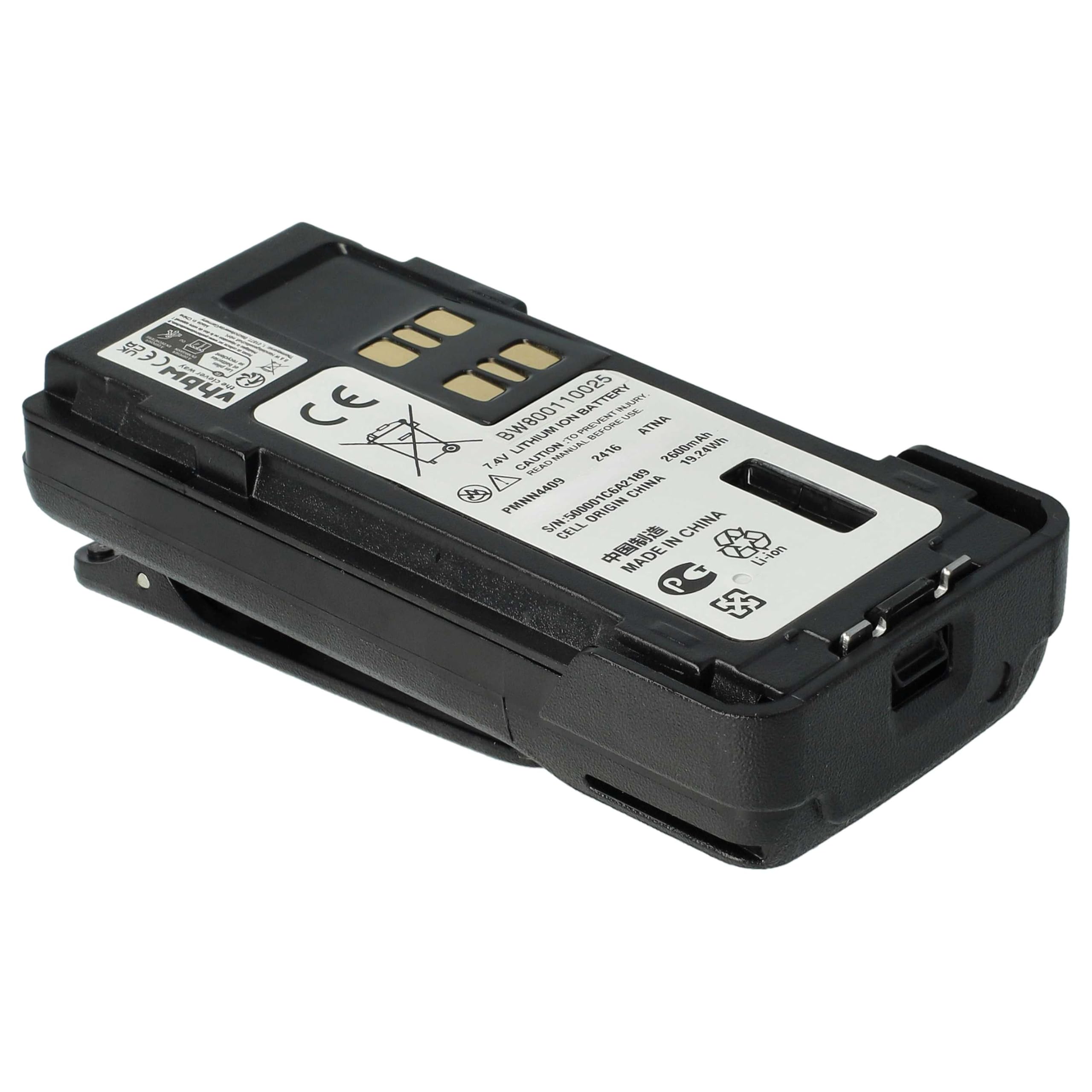 vhbw batteria sostituisce Motorola PMNN4406, PMNN4406BR, PMNN4409 per radio (2600mAh, 7,4V, Li-Ion) + clip