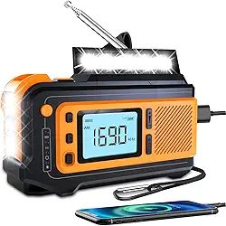 Rádio solar de emergência de 5000 mAh: manivela Missonchoo AM/FM/NOAA rádio de alerta 4 maneiras alimentado com lanterna | carregador de celular | Alarme SOS para sobrevivência, acampamento, casa ao