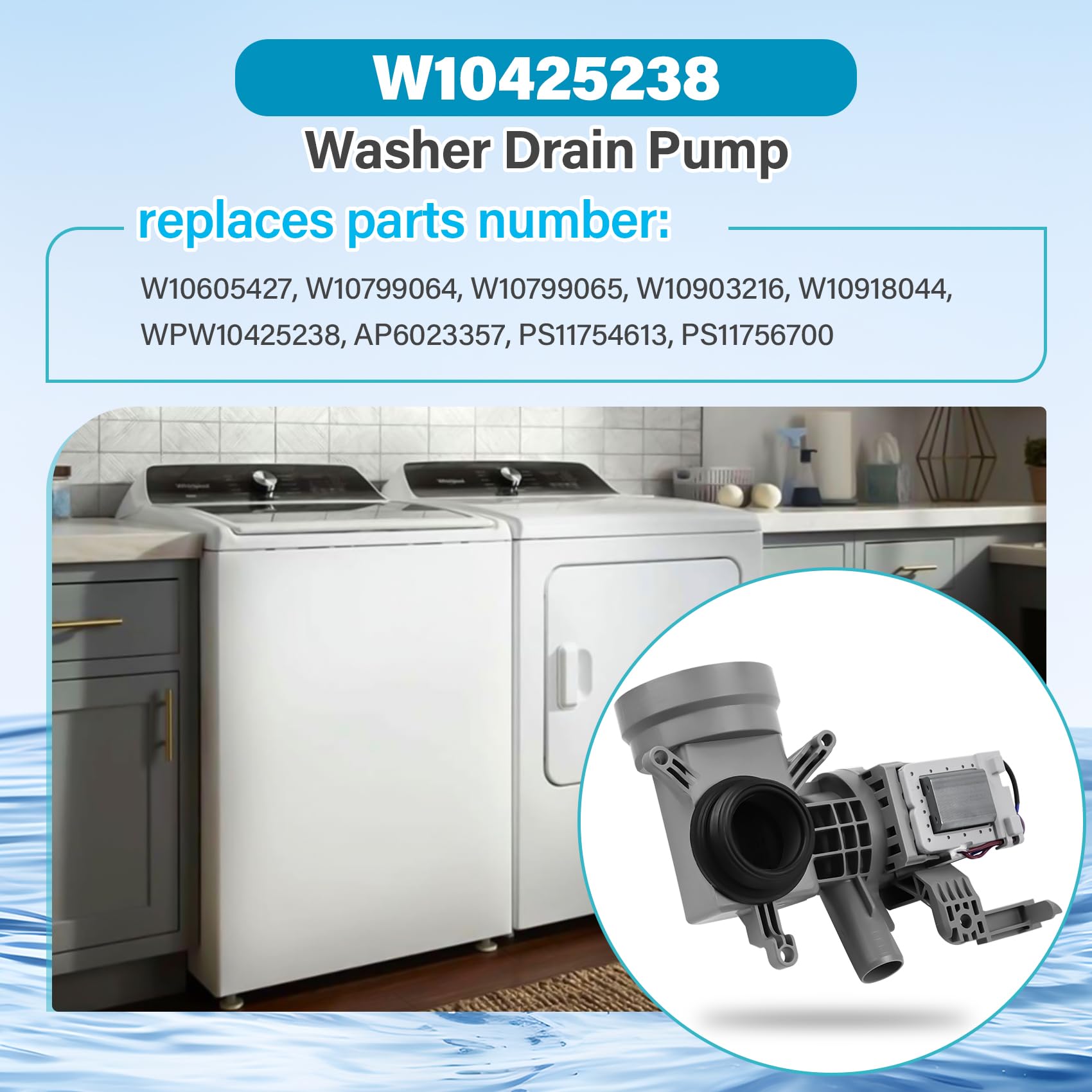 AMI PARTS Washer Drain Pump WPW10605427 - Replacement Water Pump For Whirlpool & Maytag WFW8540FW1 - 120VAC 0.95A 11 thumbnail image