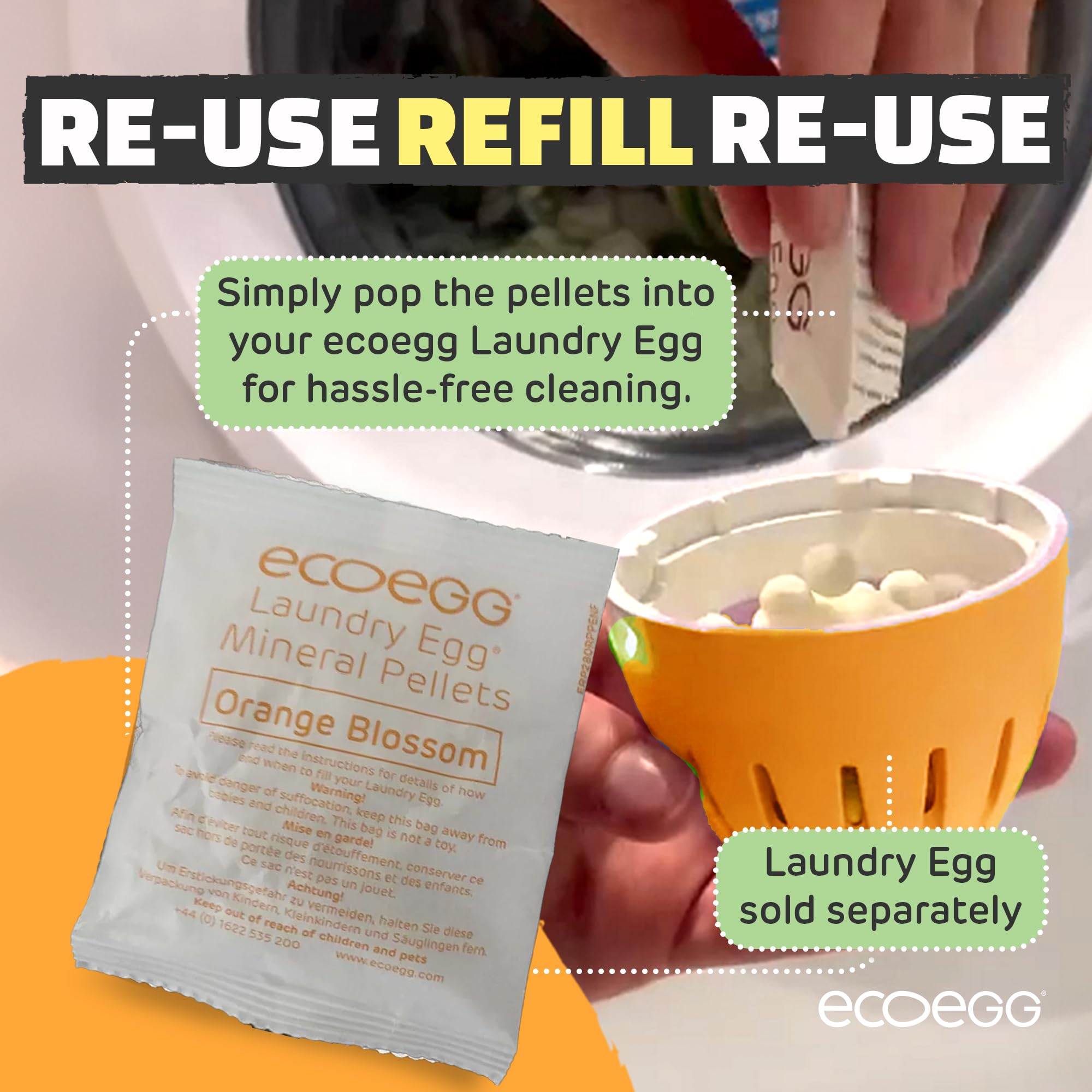 Ecoegg Laundry Egg Refill Pellets | Replacement for detergent, softener, oxi power + stain remover | Non bio | Sensitive Skin | 50 Washes (Orange Blossom) 1