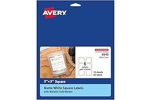 Avery Labels 3x3 Matte White Labels with Metallic Gold Borders (60 Total)