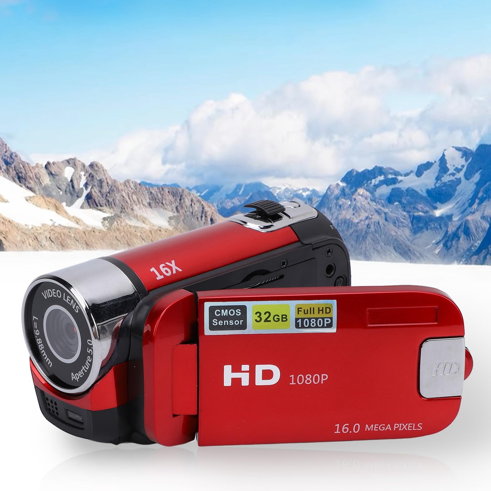 WOHPNLE Video Camera Camcorder, 2.4 Inch 16MP 1080P 16X Digital Vlogging Camera Digital Camera Recorder Video Recording Camcorder for Travel Growth Record (Red)