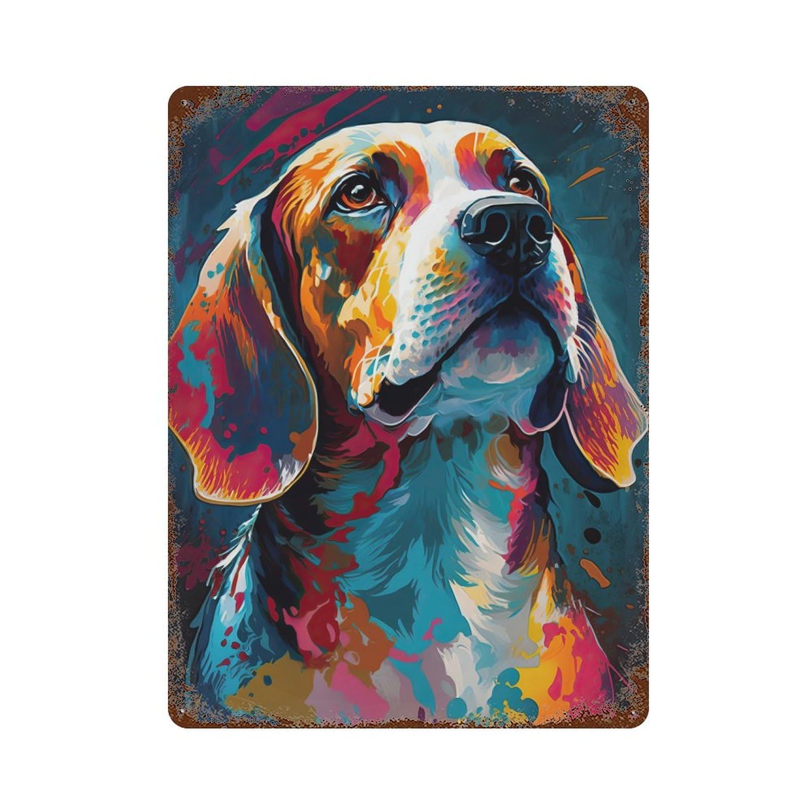 Rustic Tin Plaque Beagle Style 4 15.7"x11.8", Rustic Home Decor for Office, Studio And Wall Decor