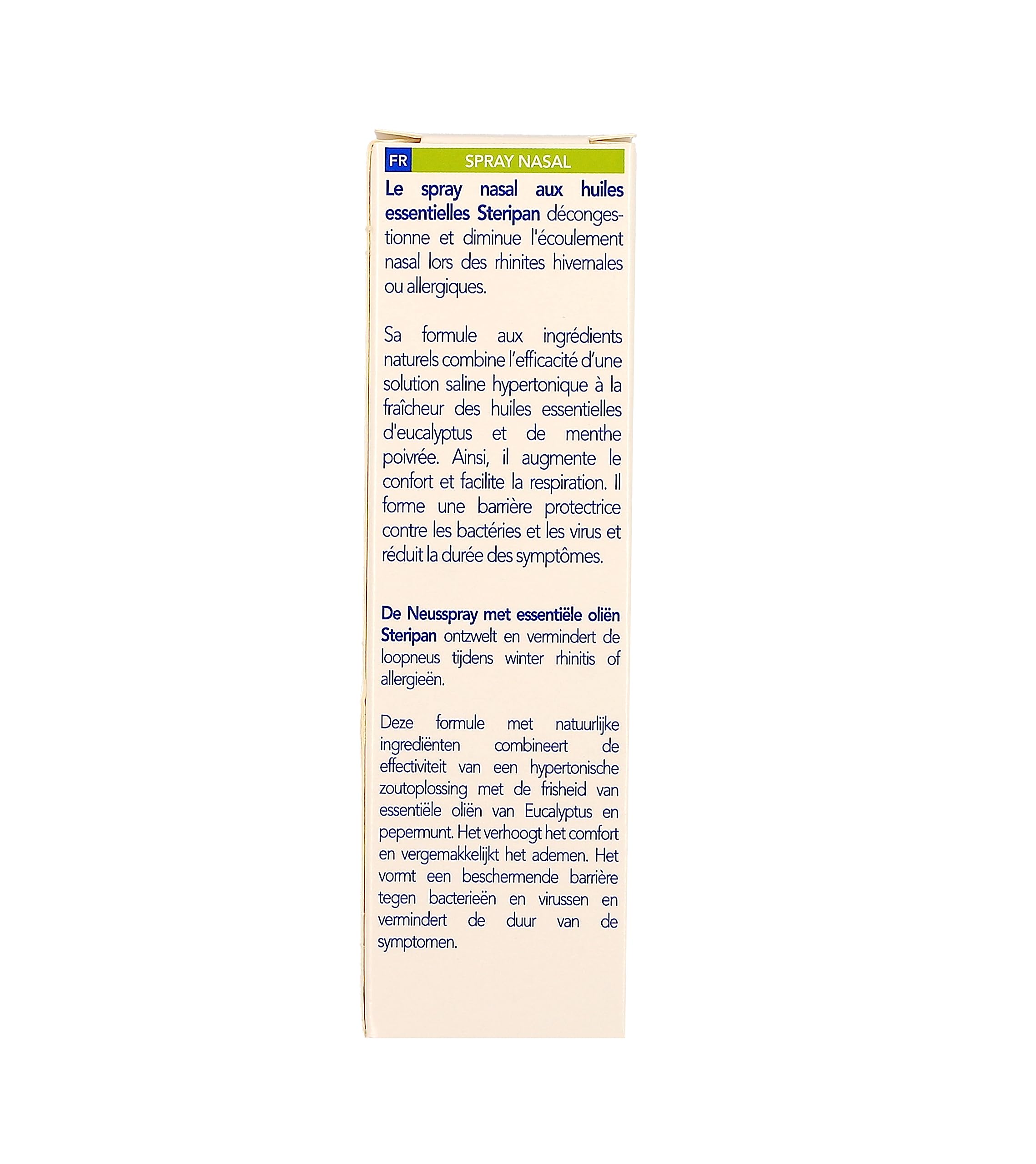 Steripan - Spray Nasal Décongestionnant - Aux Huiles Essentielles - Eucalyptus et Menthe Poivrée - 20ml
