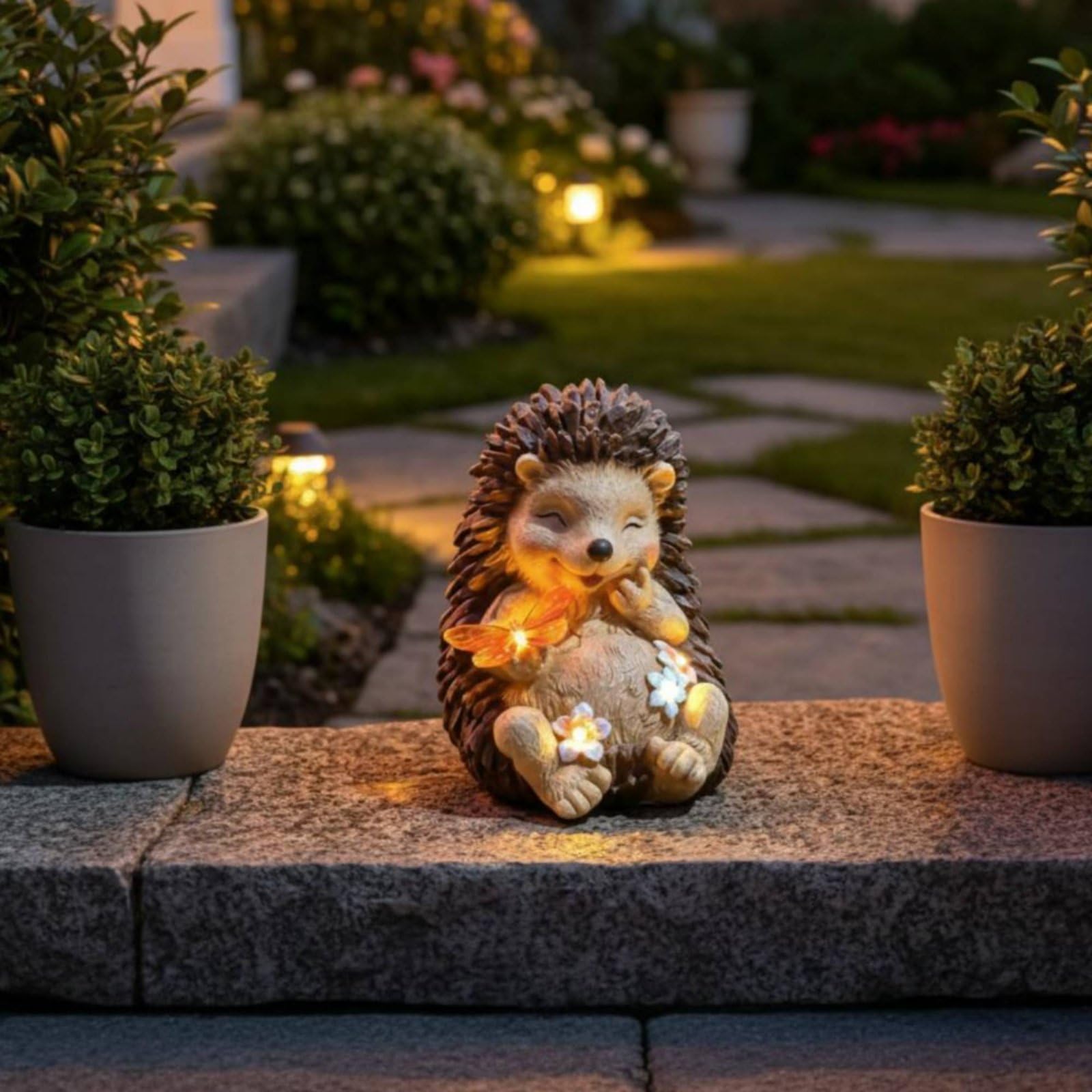 Sharplace Igel Solarlicht Figur Garten Skulptur Statue Deko Ornament aus Robustem Harz mit Feiner Reliefoptik Und Automatischer Dämmerungsbeleuchtung für