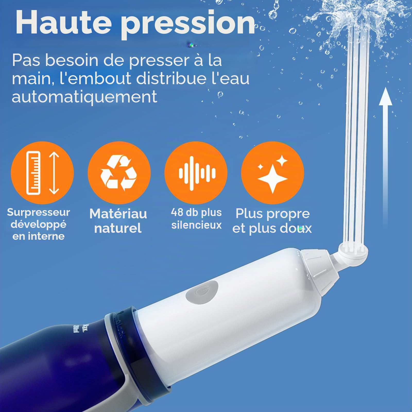 BIGCOW Bidet Électrique Portable | Douchette WC 3 Jets IPX7 | Pression Réglable & Rechargeable | Hygiène Intime, Postnatal, Hémorroïdes (Bleu)