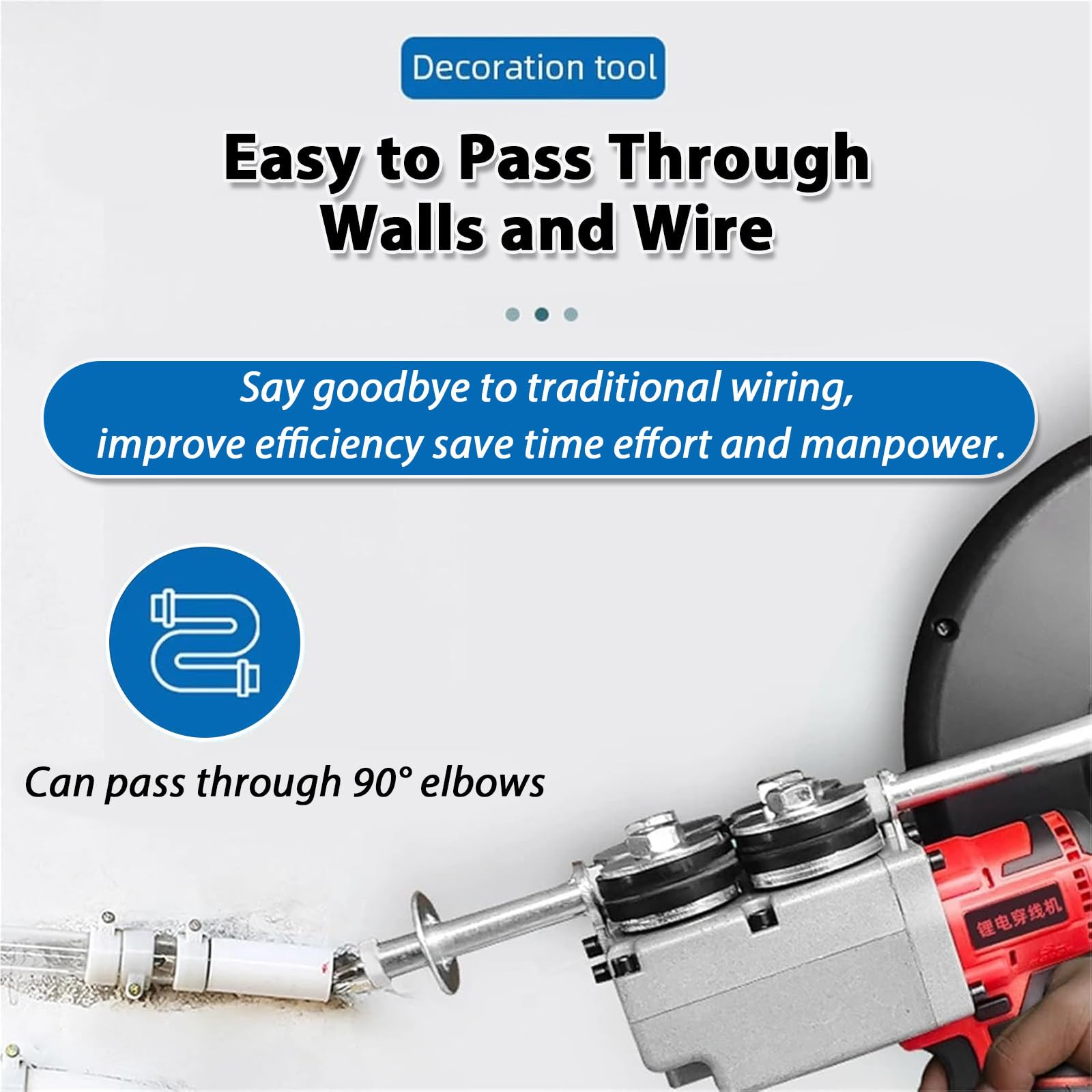 Pasa Cables Electricos Pasacables Electrico Automatico Fuerza 0-550Nm Velocidad 40m/min Autonomía 3-4 Horas para Fontaneros Cableado Construcción Hidroeléctrica 2×Batteries(15Cells)