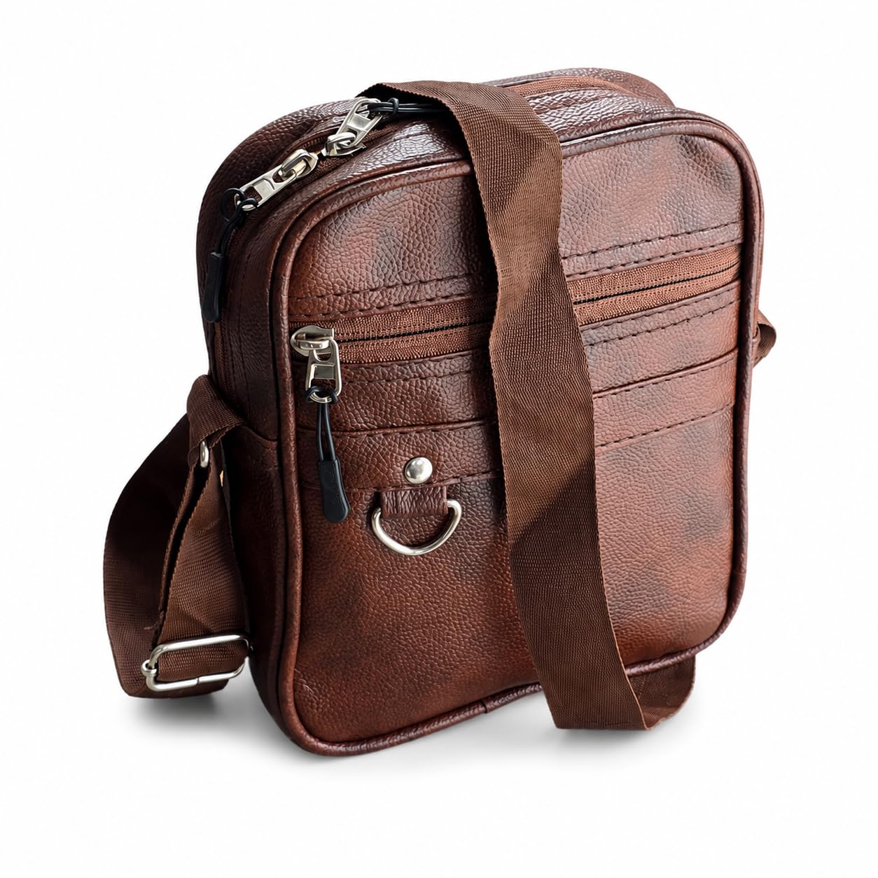 shopeum Faux Leather Sling Bag for Men, Brown Crossbody Messenger Bag with Multiple Zipper Pockets, Adjustable Strap, Compact Travel Passport Chest Bag for Daily Use, Office & Outdoor-picture-19