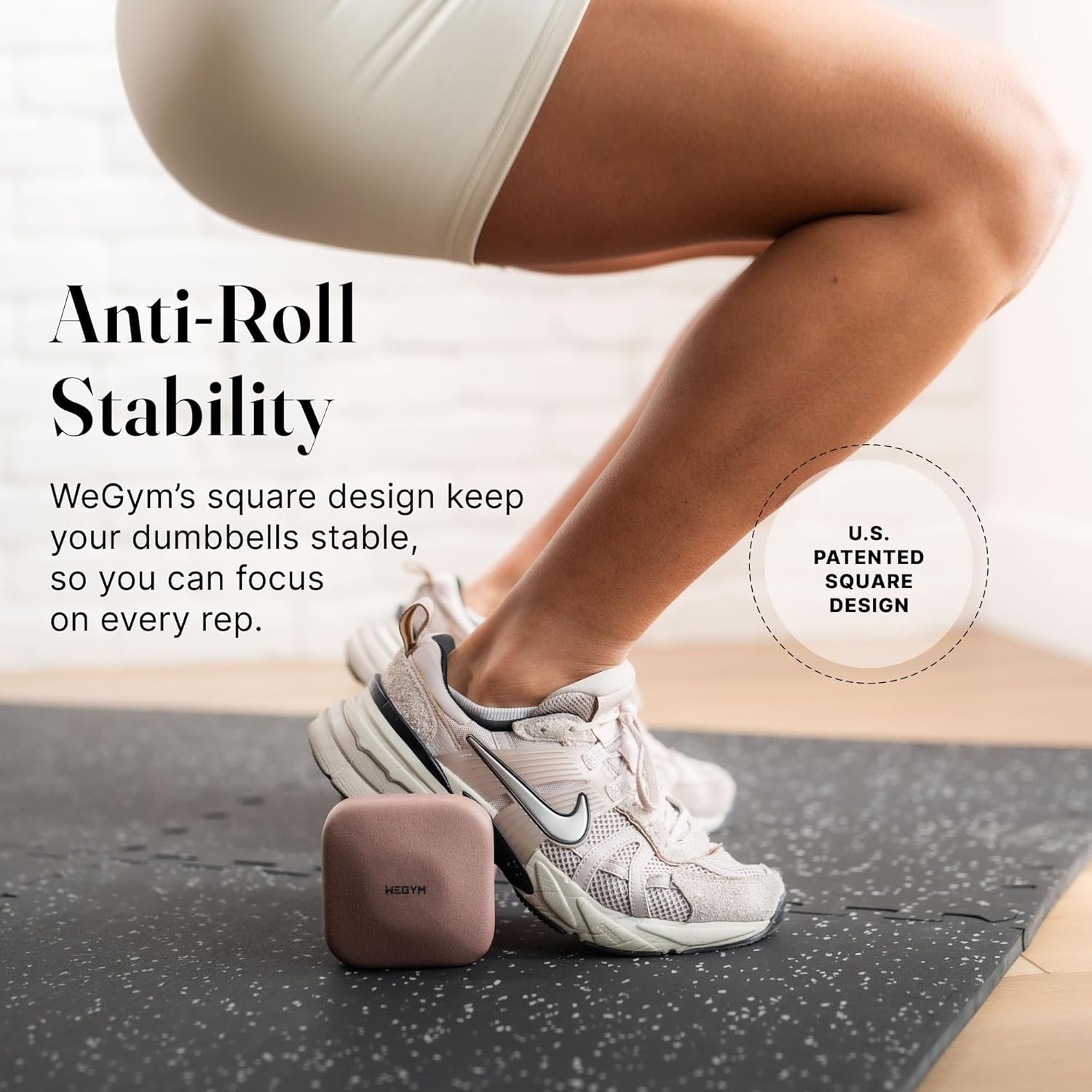 Essential Set 10+12+15+20LB Pair with Sandstone Rack - Rose Set,WeGym SafeGrip Square Dumbbells with Anti-Slip Handles, Safe Weight Lifting Equipment for Home Gym, Aesthetic Dumbbell Sets