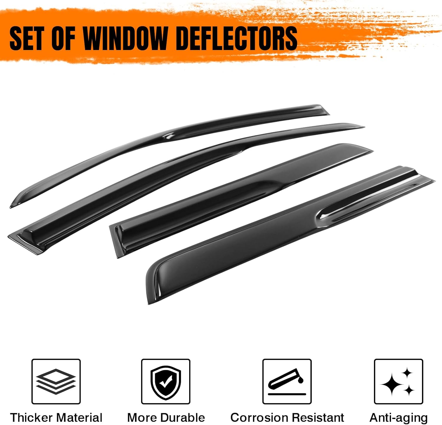 Tape on Window Visor Deflectors, Compatible with 2003-2006 Mitsubishi Outlander, Acrylic Smoke Tinted Mug Style Window Rain Guards, Sun Wind Side Vent Visor Set, 4 Pieces