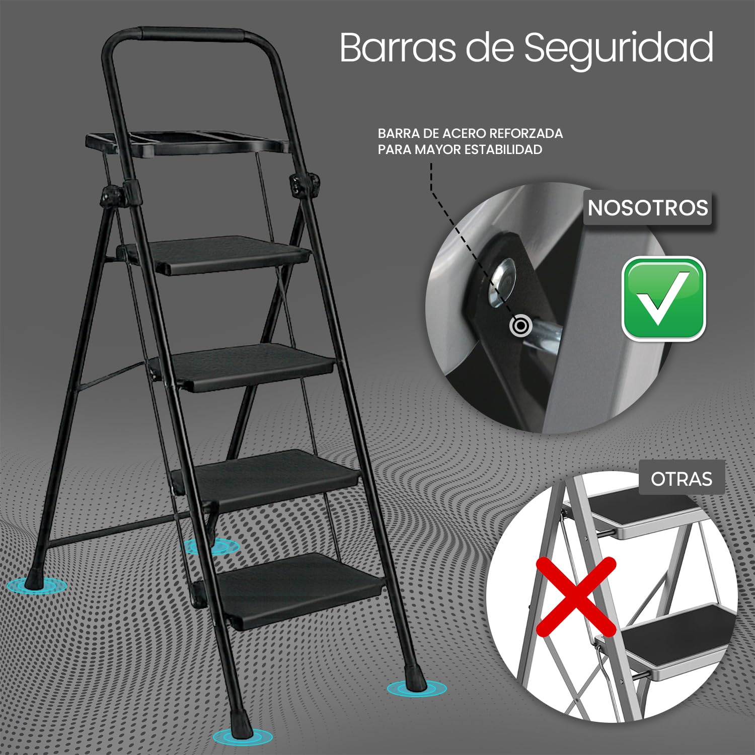 UZIRO Escaleras Plegables 4 Peldaños con Bandeja y Peldaños Anchos para Hogar