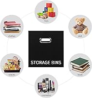 Vista 5 de Contenedores de almacenamiento de tela negra, cubos de almacenamiento plegables, cestas organizadoras con asas dobles para estante y armario, juego