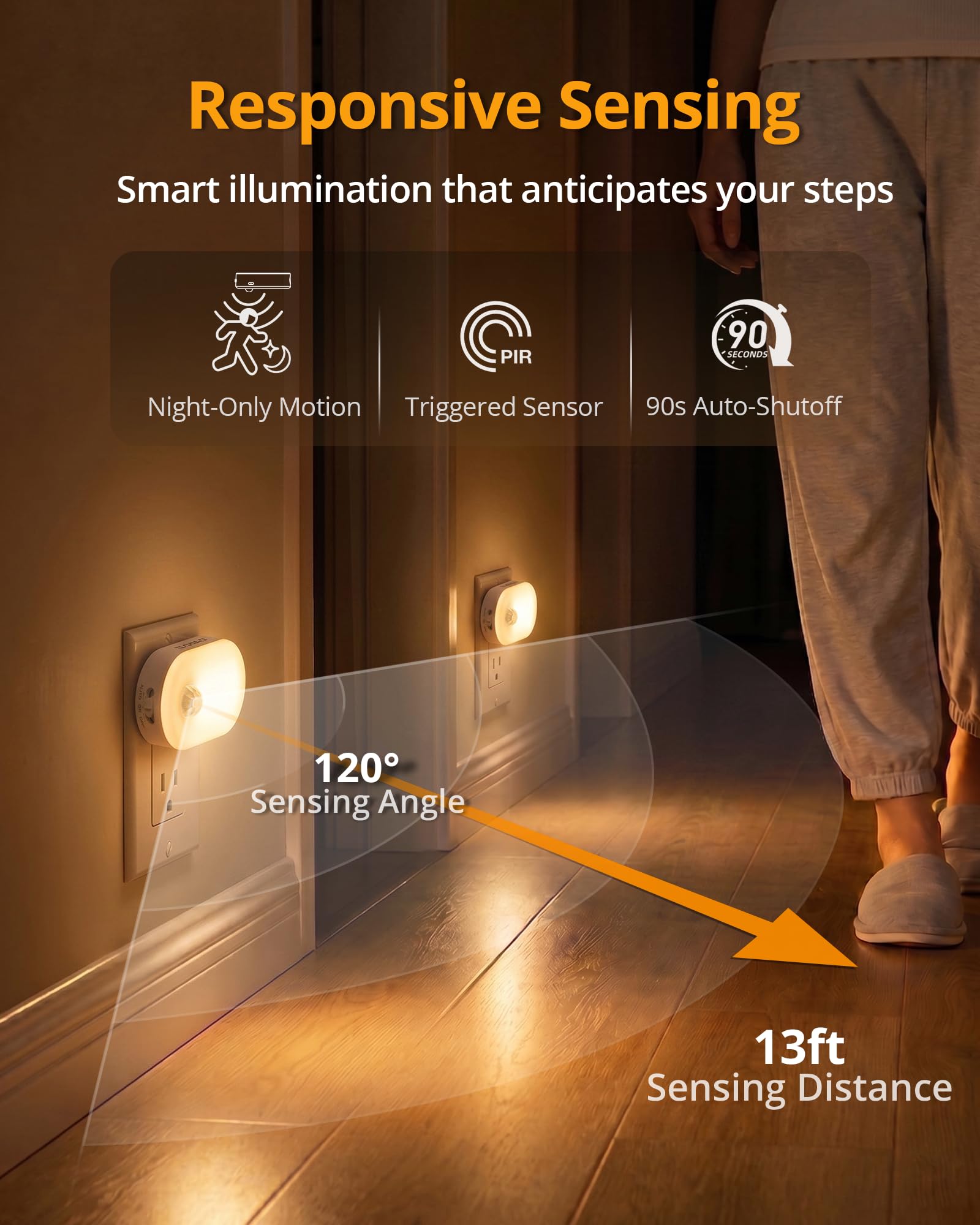 LYRIDZ - Luz nocturna con sensor de movimiento, luz nocturna inteligente de 1 a 120 lm, luz blanca cálida LED con brillo ajustable continuo para dormitorio, cocina, escaleras, pasillo, paquete de 6