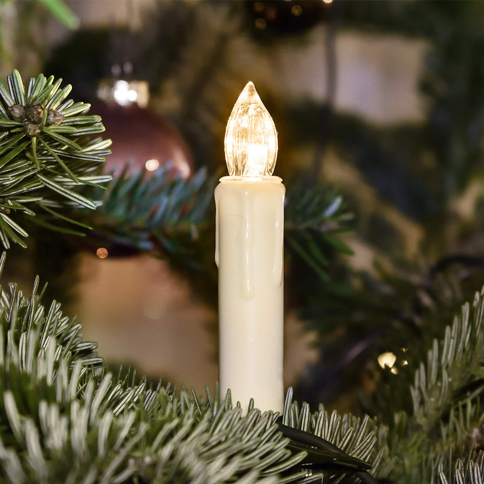 NAIZY LED Kerzen mit Fernbedienung 20 stück Warmweiß Weihnachtskerzen Flackernde Flamme Kabellose mit Batterie und Clip IP44 für Outdoor Weihnachtsdekoration, Party und Hochzeit