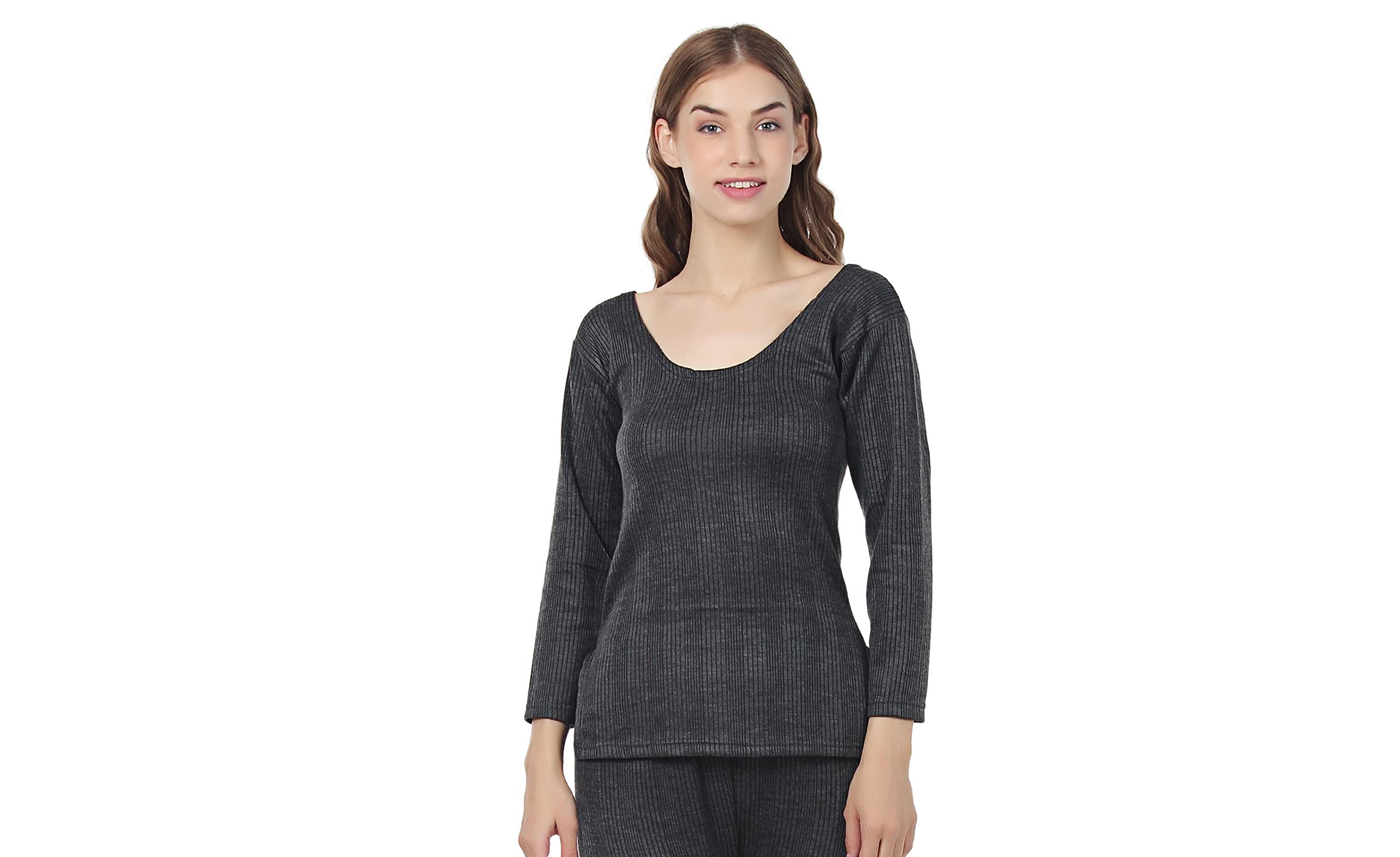 funahme Women Thermal Top 3/4 Sleeves. (100, Grey)-picture-17