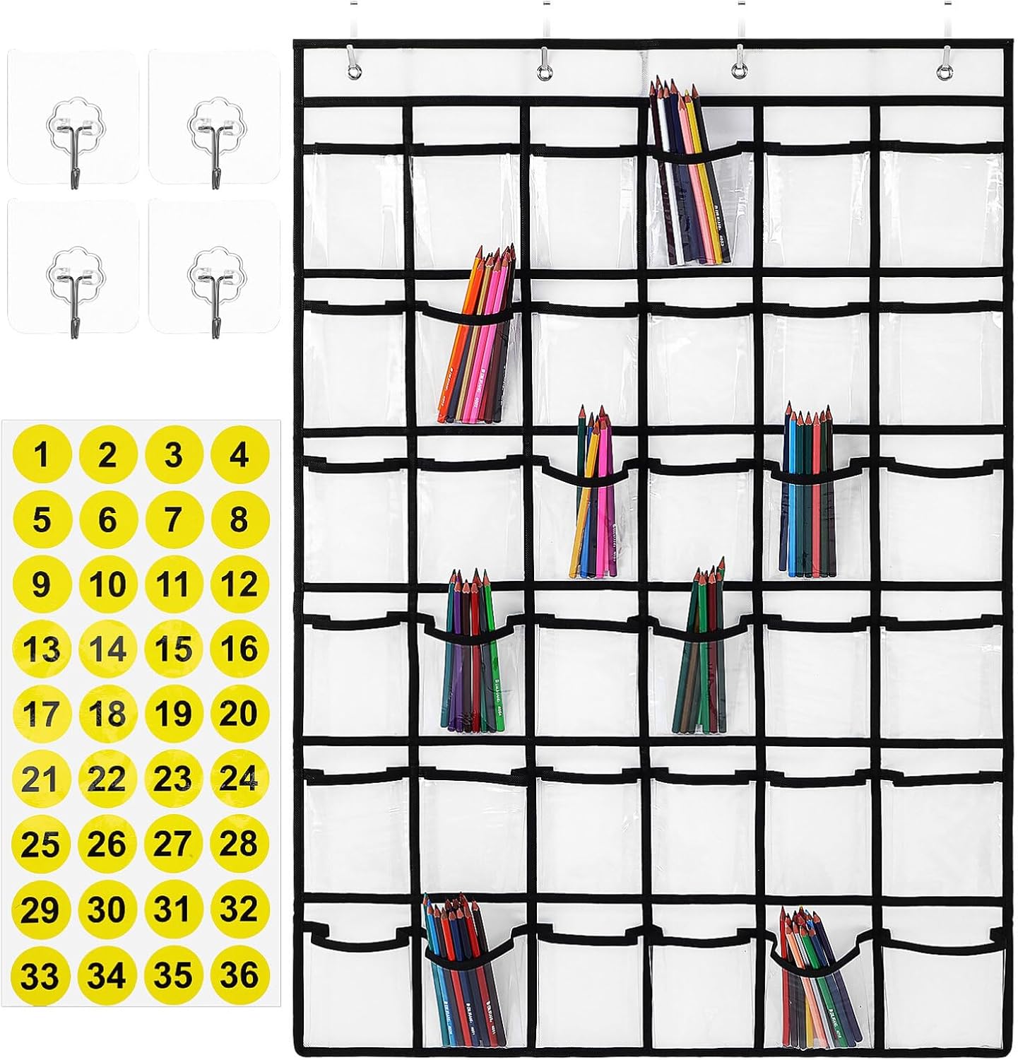 Ciieeo 36 Pockets Classroom Pocket Chart Classoom Cell Phones Calculator Holder Pocket Chart for Calculator Holder with 36 Number Stickers