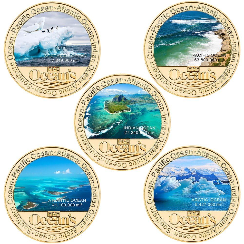Stakee Style 1 5Pcs The Five Oceans Of The World Art Commemorative Coins Set Challenge Coin Collectible Coin Souvenir Coin For Collection