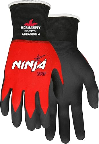 MCR Safety Ninja BNF N96970XL - Guantes de trabajo, calibre 18, carcasa de nailon y elastano, con revestimiento de espuma de nitrilo transpirable