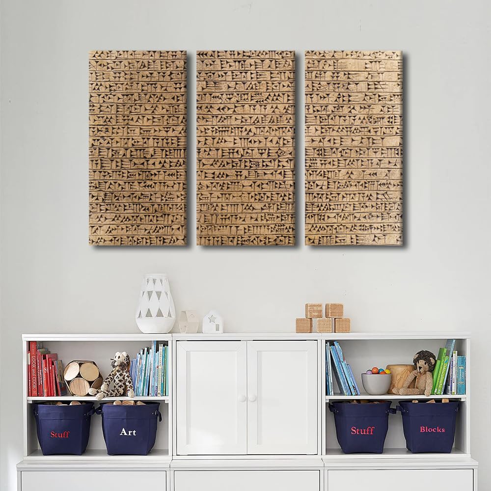 3 Piece Canvas Wall Art - Babylonian Historical Painting Posters, Framed Ready To Hang (12x24 Inch Each) - View #4