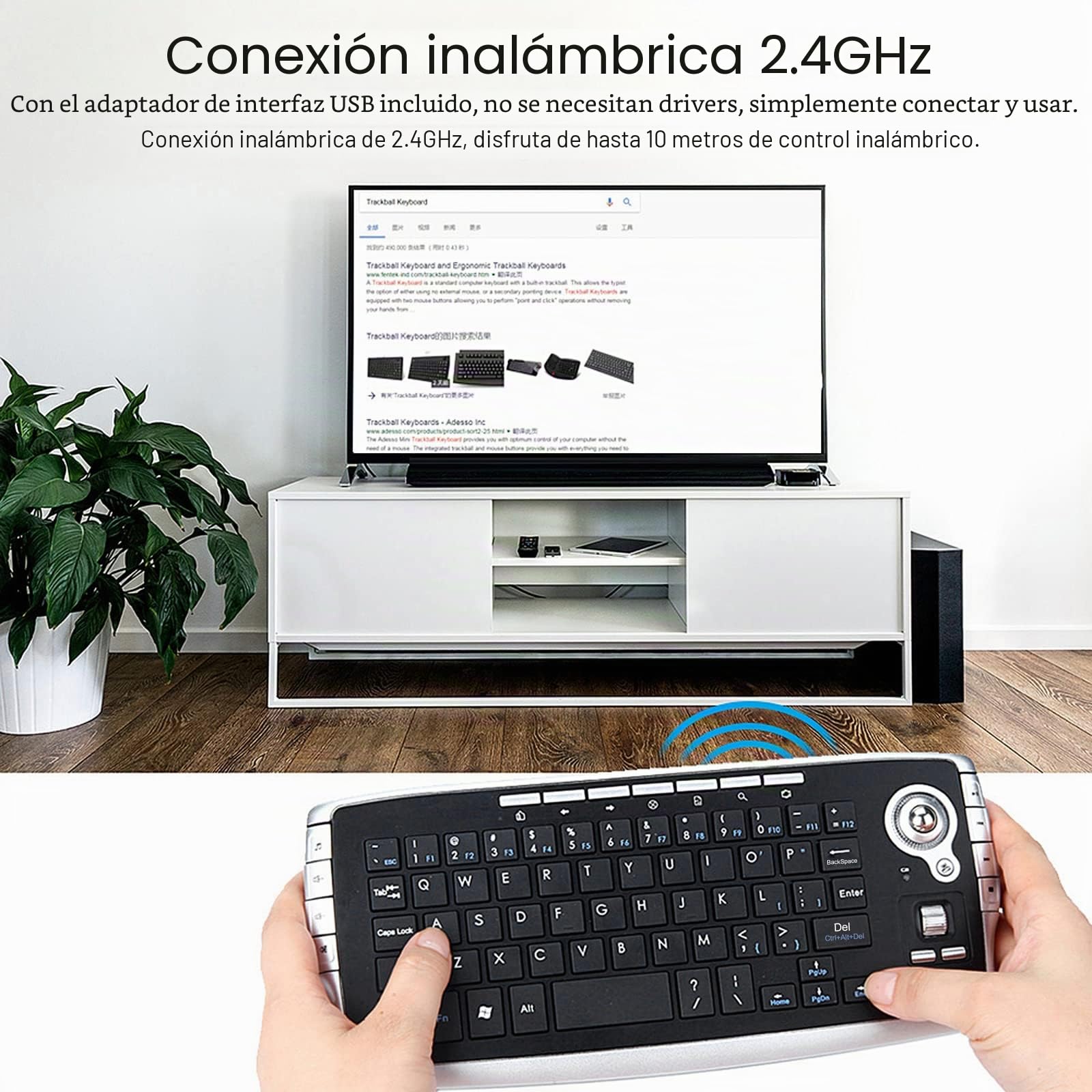 E30 2,4 GHz teclado inalámbrico con trackball ratón rueda de desplazamiento mando a distancia para Android TV Box Smart TV PC Notebook Plata