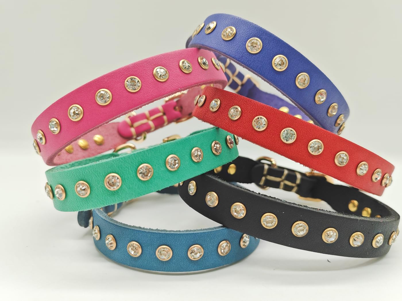 YUDOTE Genuine Blue Leather Dog Collar with Bling Rhinestones, Stylish Puppy Collars for Small Dogs - Image 3