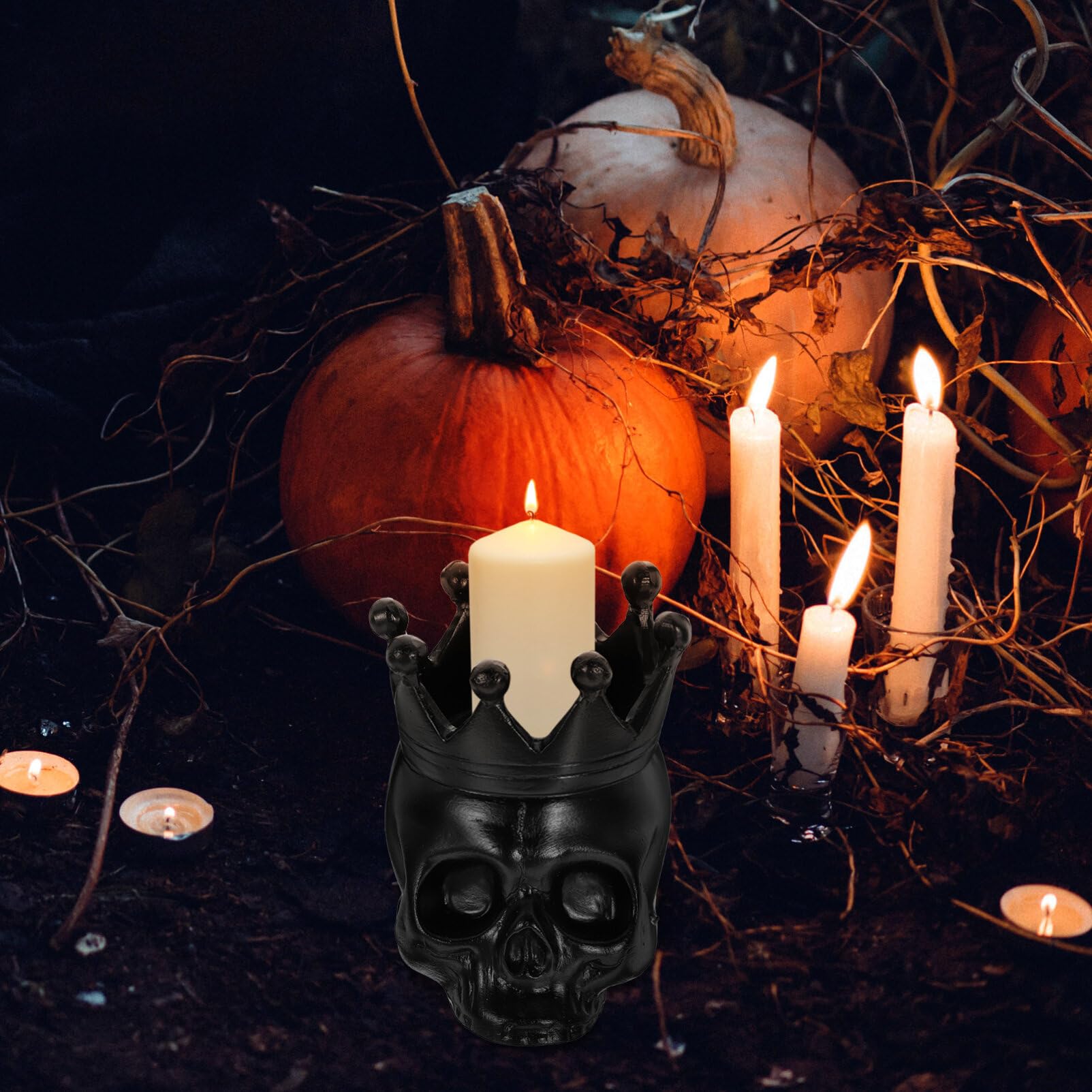 Candelabro Halloween Portacandele Teschio Gotico - Set 3 Pezzi In Resina Per Halloween E Feste A Tema Teschi Resina Decorativi - 6
