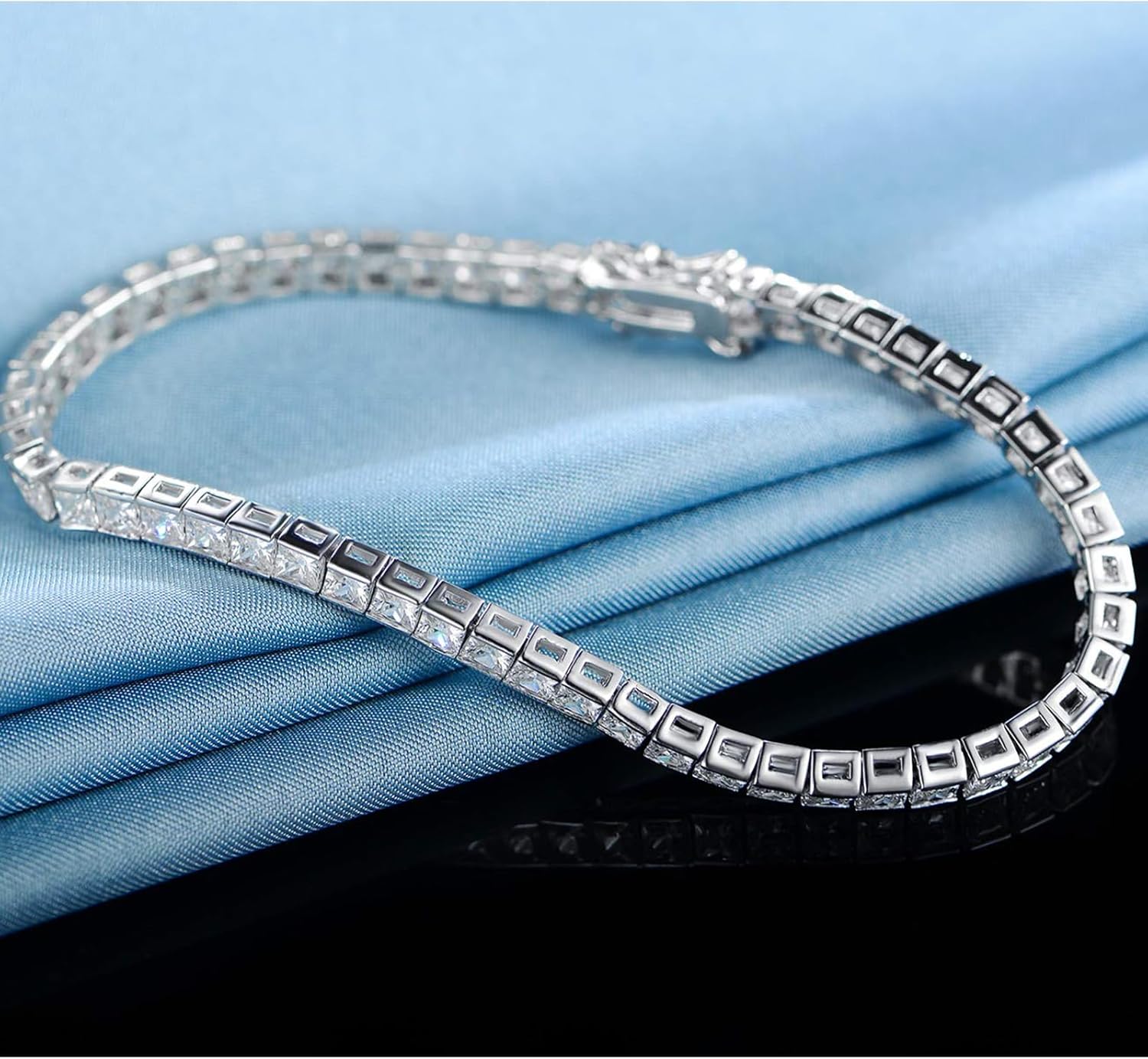 MDFUN 18K White Gold Plated 3mm Square Cubic Zirconia Dainty Tennis Bracelets Jewelry for Women 6-8.5 Inch - Image 8