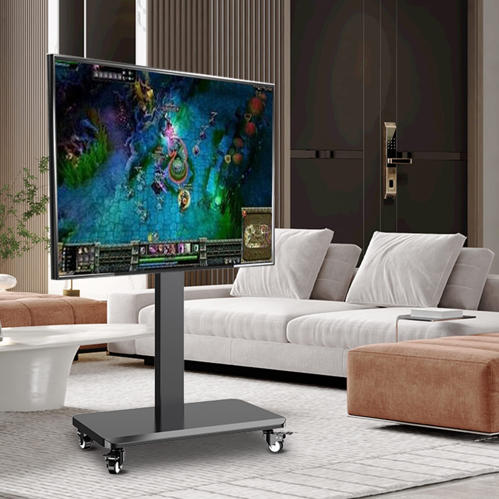 OLSKFUH Universal Tv Stand Mobile Tv Cart On Wheels For 32-65 Inch Screen, Rolling Tv Stand With Bundle Management, Portable Tv Stand Holds Up To 50Kg/110Lbs,