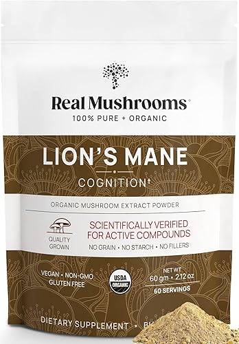 Lions Mane polvo de extracto de hongos Real Mushrooms Certificado orgánico 211oz a granel Hongo melena de león en polvo perfecto para malteadas