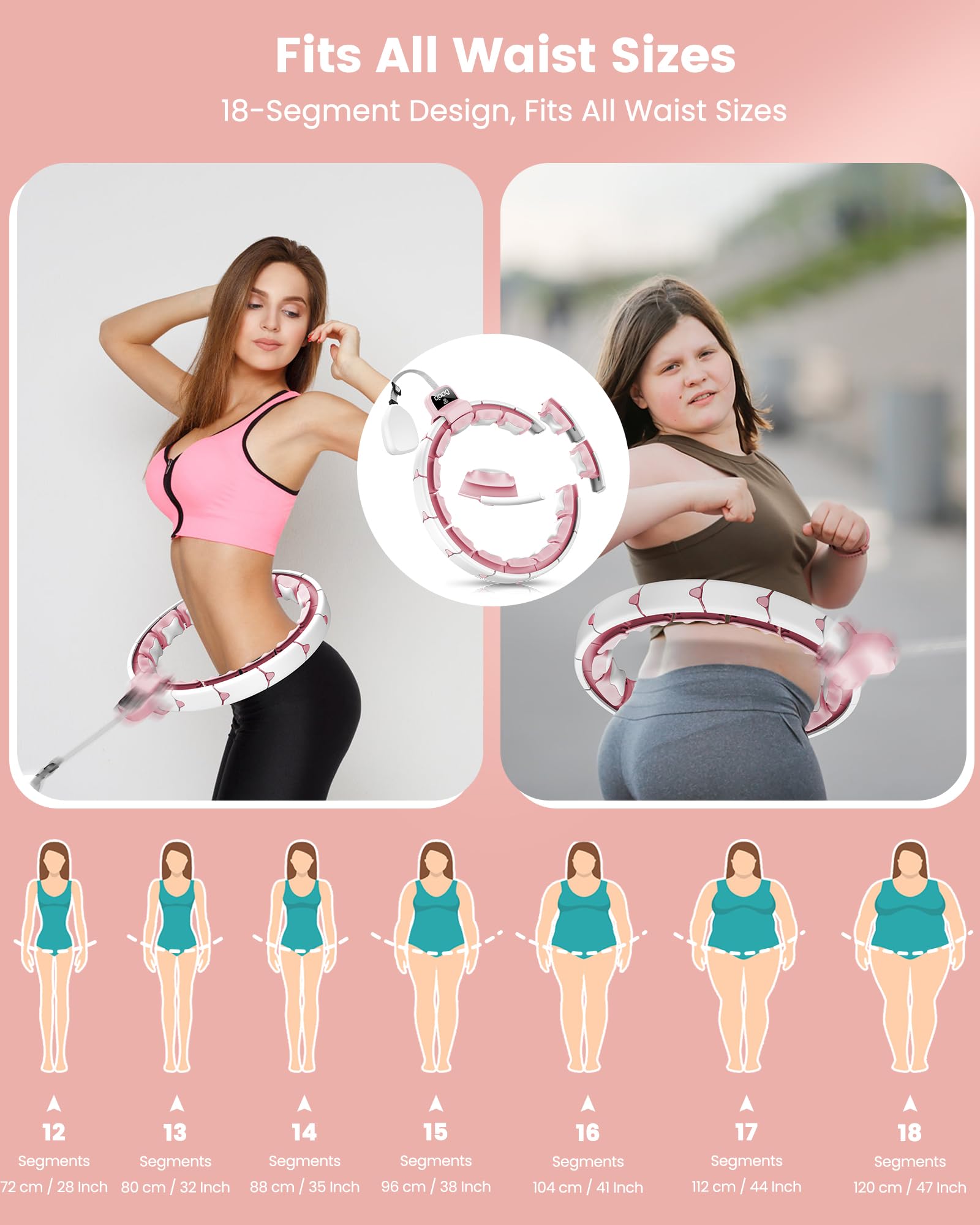 Hula Hoop Mit Gewicht Kugel，Smart Hula Hoop Reifen Erwachsen Anfänger Fitness Hoola Hoop for Weight Loss，Einstellbare Leise Reifen Mit Lntelligente Zähler，Fällt Nie, Workout Zum Abnehmen