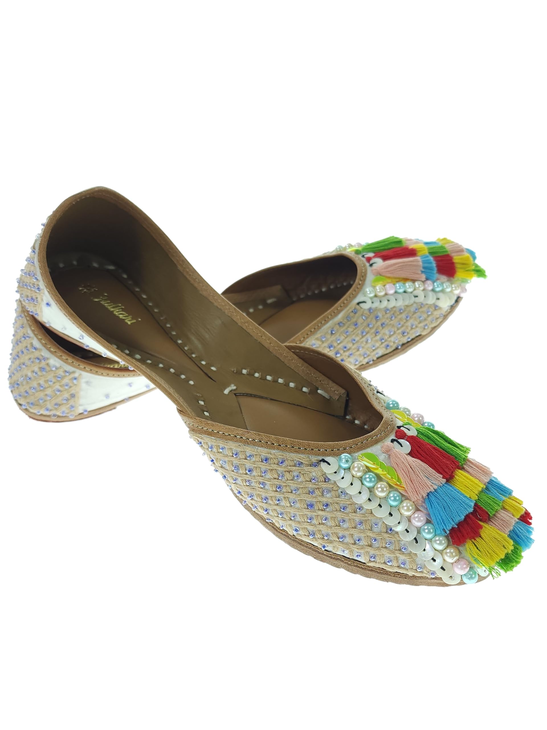 fulkari Women Forsythia Multicolor Genuine Soft Leather Embroidered Jutis | Bite and Pinch Free Jutti | Punjabi Formal Juttis | Girl's Wedding Flat Ladies Mojari | Formal Ethnic Juti |-picture-25