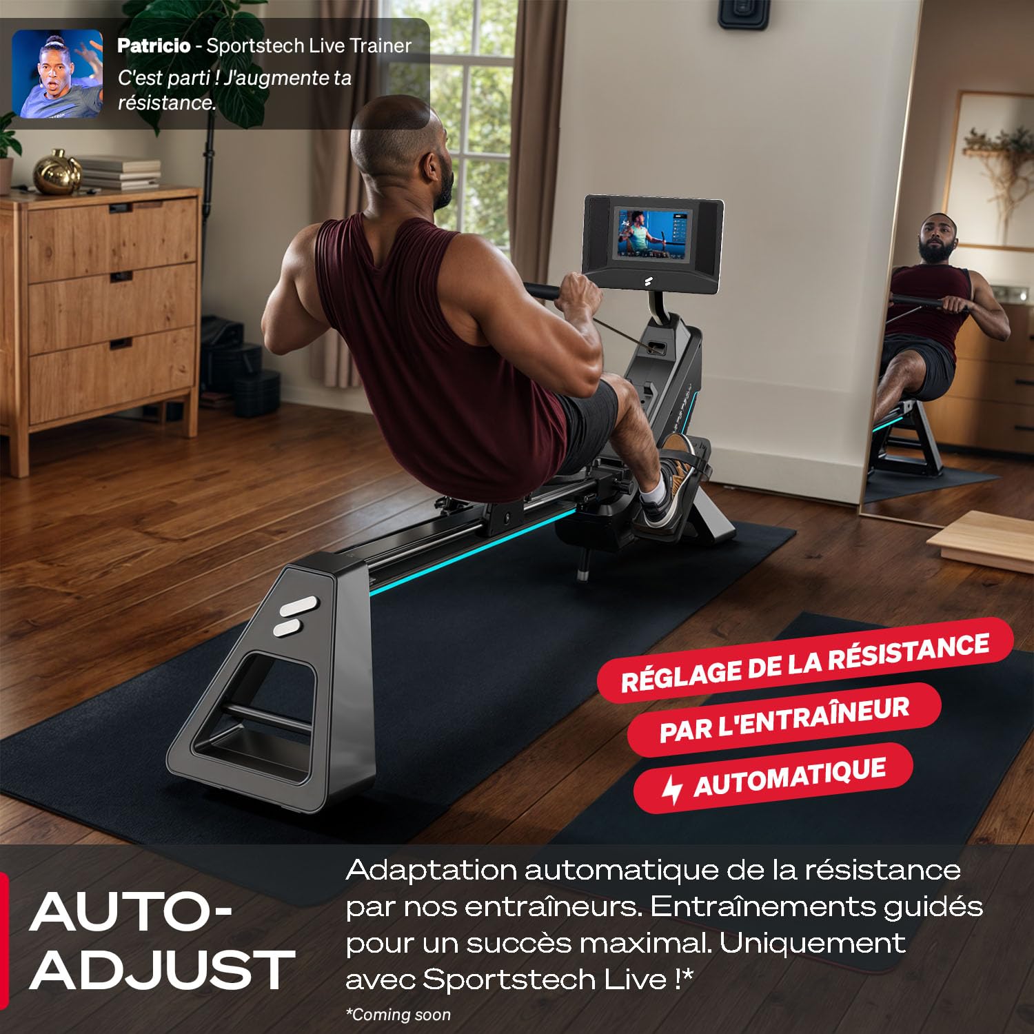 Rameur Premium Sportstech pour la Maison avec écran Tactile, avec 1 an d'App STL Incluse, Marque Allemande, appli avec Cours & entraînements, rameur Pliable avec Technologie LED, sRow