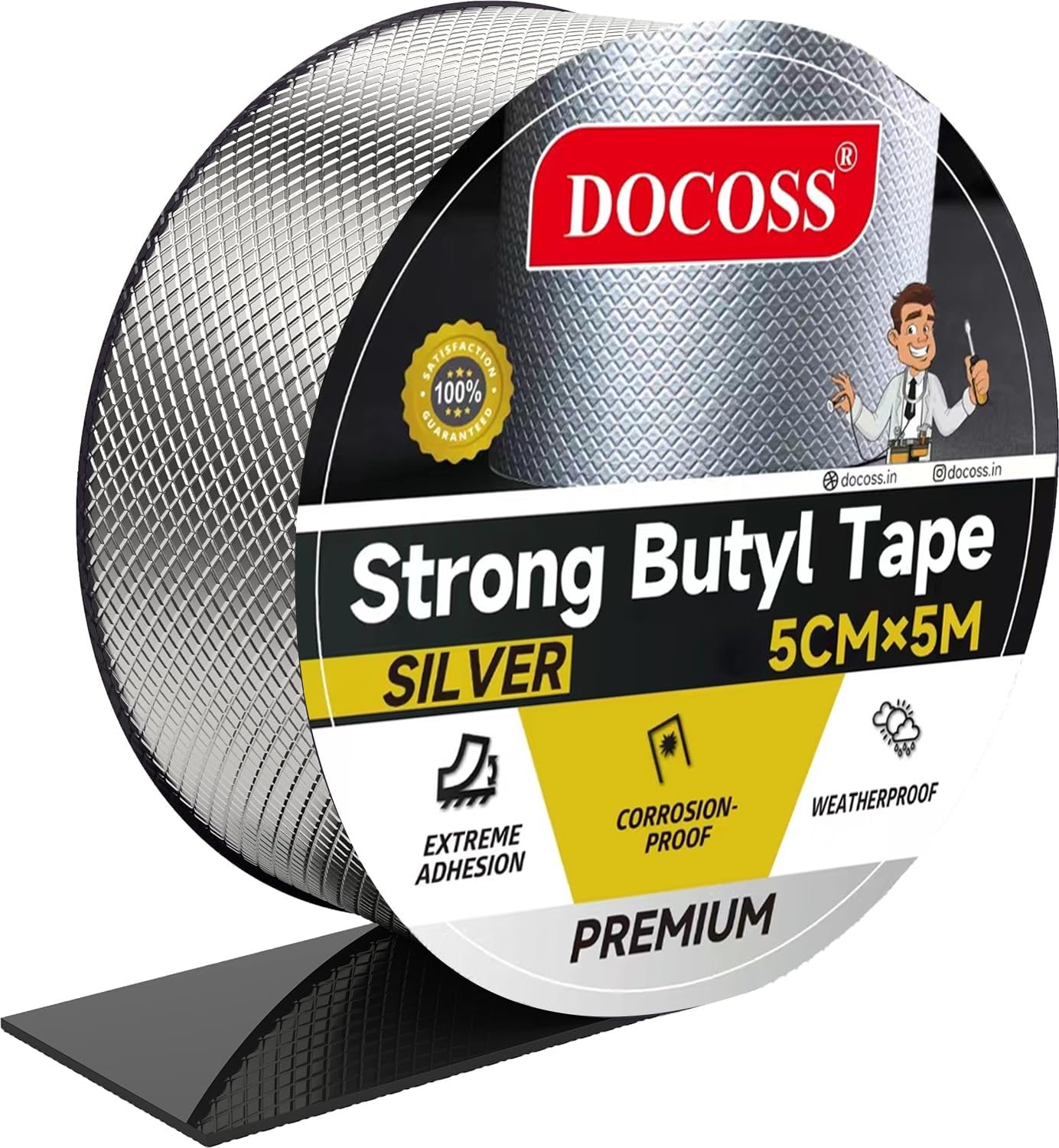 DOCOSS-Adhesive Waterproof Tape for Roof and Pipe Leakage Repair Heavy Duty Aluminium & Butyl Sealant for Water Tank,Ducts- Leak Proof,Waterproofing Tape (Diamond Aluminium(5cmx5m) (B0D9DJT781) Amazon Price History, Amazon Price Tracker