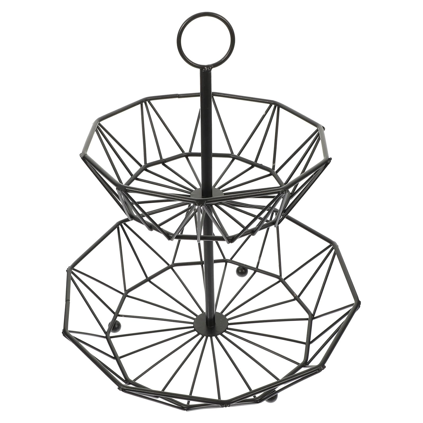 Zhaoj24-05 Fruit Racks 2 Tier Fruit Basket, Wire Baskets Stand for Vegetables, Bread and More for Countertop or Hanging, Christmas or Birthday Present(Black)