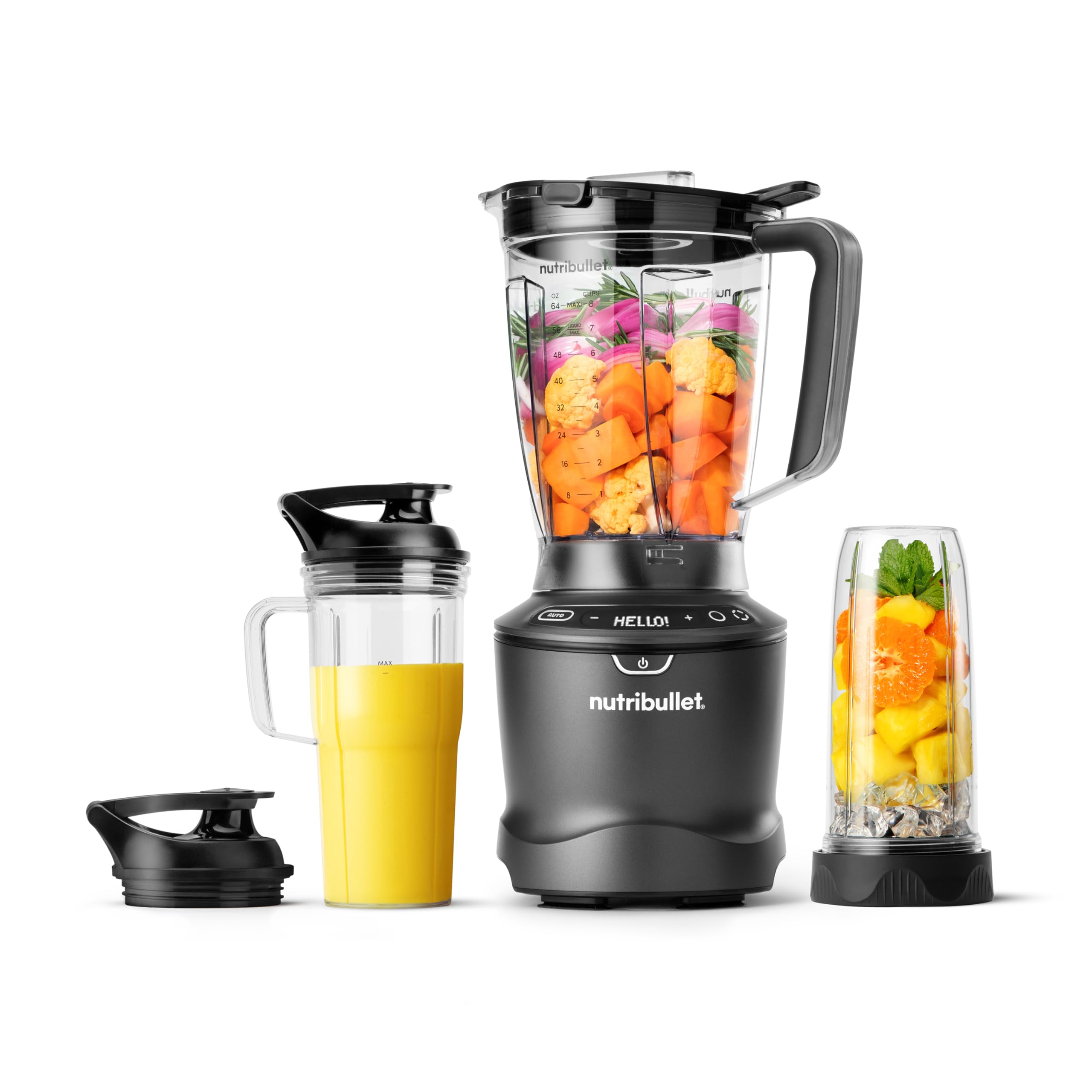 nutribullet SmartSense Blender Combo, 1400W, 64oz Pitcher, 32oz &amp; 24oz Cups, 5-Speed, Smoothies, Ice and Frozen Fruit, Nut Milk, Soup, Gunmetal Gray, NBF50700