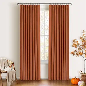Pinch Pleated Blackout Curtains 86 Inch Long, Linen Blend, 100% Blackout Drapes with 20 Hooks, Ideal for Bedroom and Living Room, 40" W x 86" L (Pack of 2), Orange