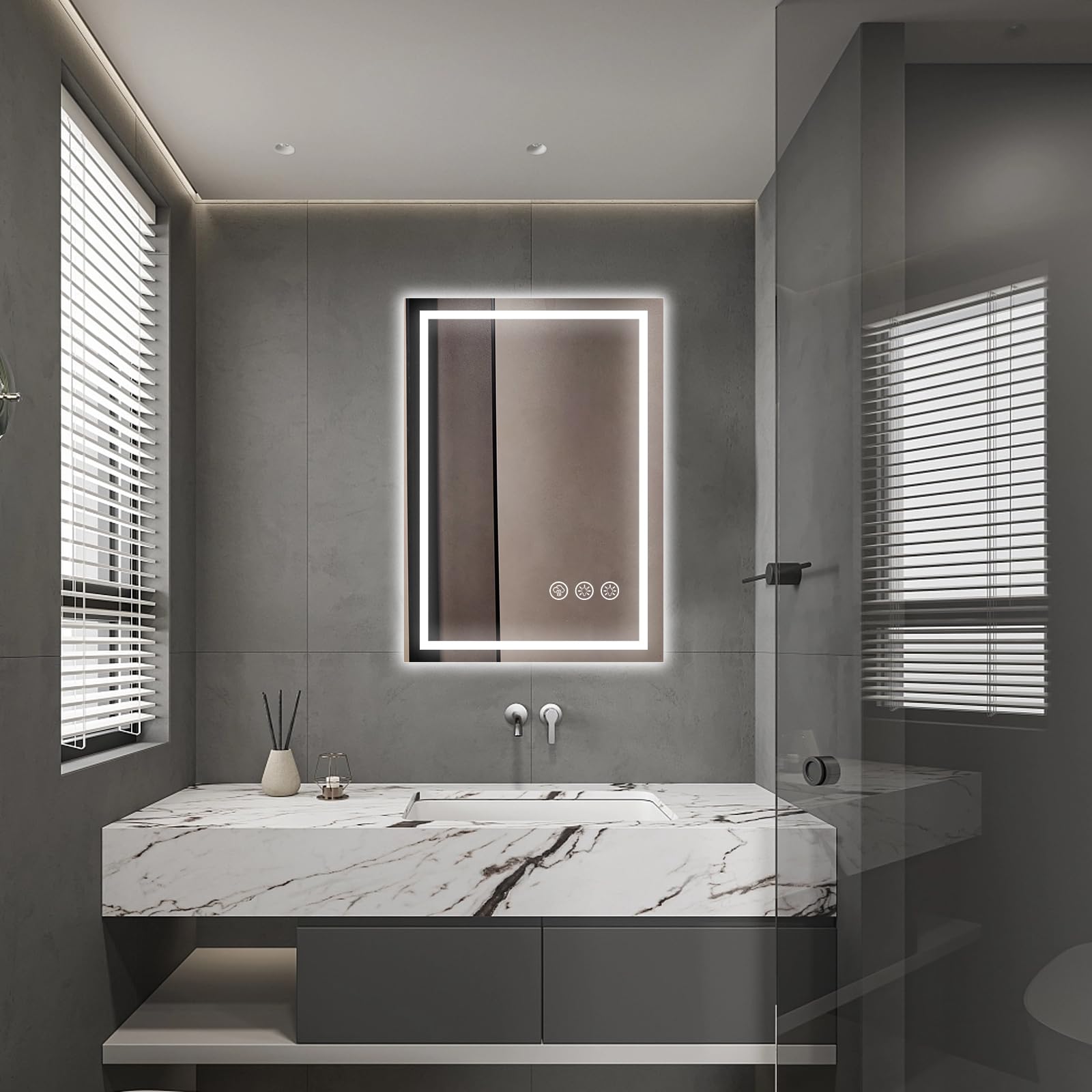 Espejo Baño con Luz 50x70cm LED Antivaho Regulable 3 Colores Luz Función Memoria
