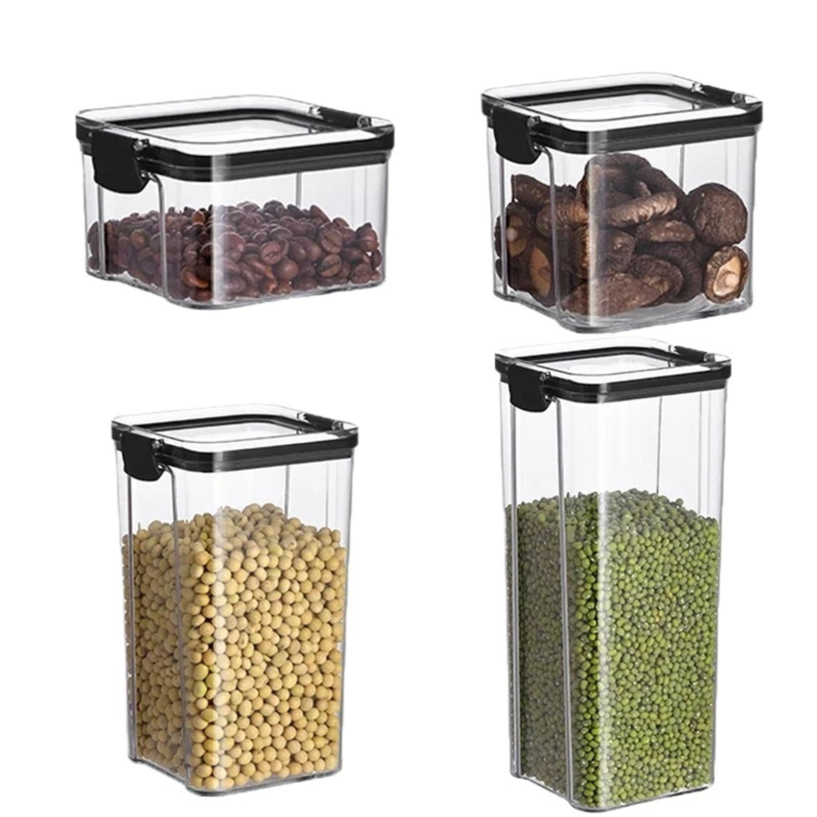 LSNNMU 4pcs Stackable Kitchen Sealed Jar Plastic Food Storage Box Multigrain Tank Bottle Dried Fruit Tea Containers For Preserving
