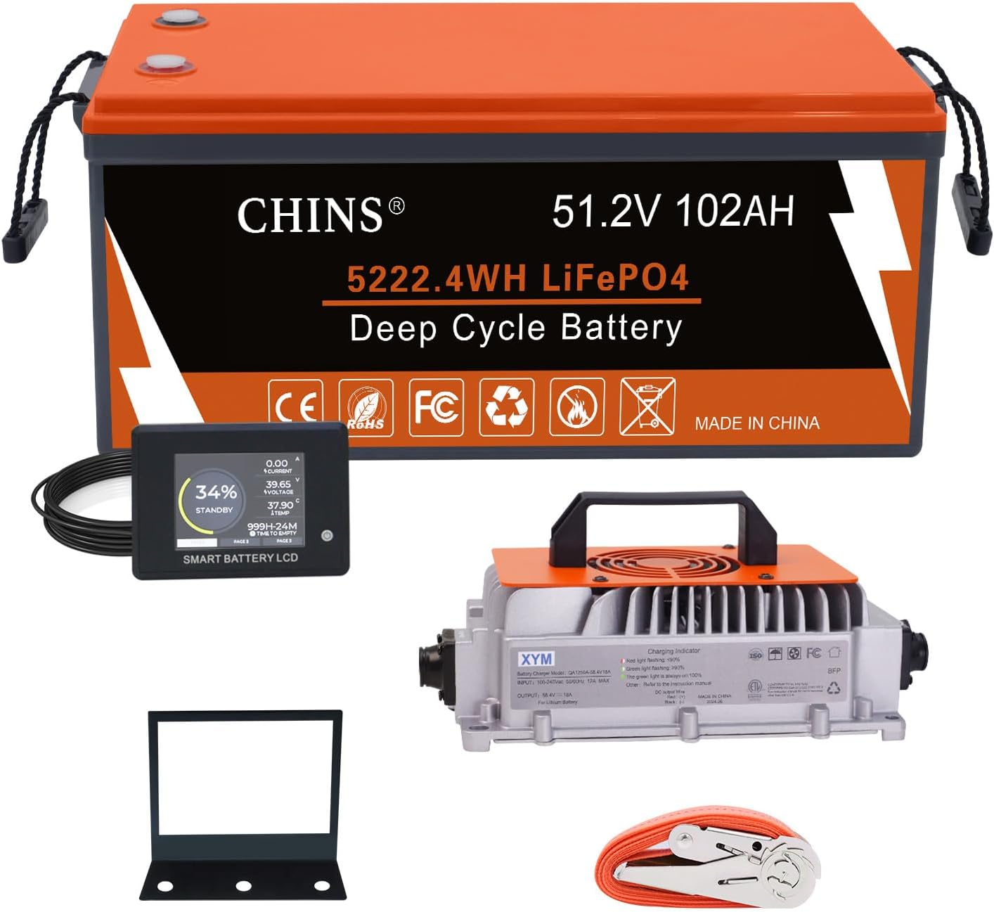 CHINS 48V 102Ah LiFePO4 Golf Cart Battery with 200A BMS