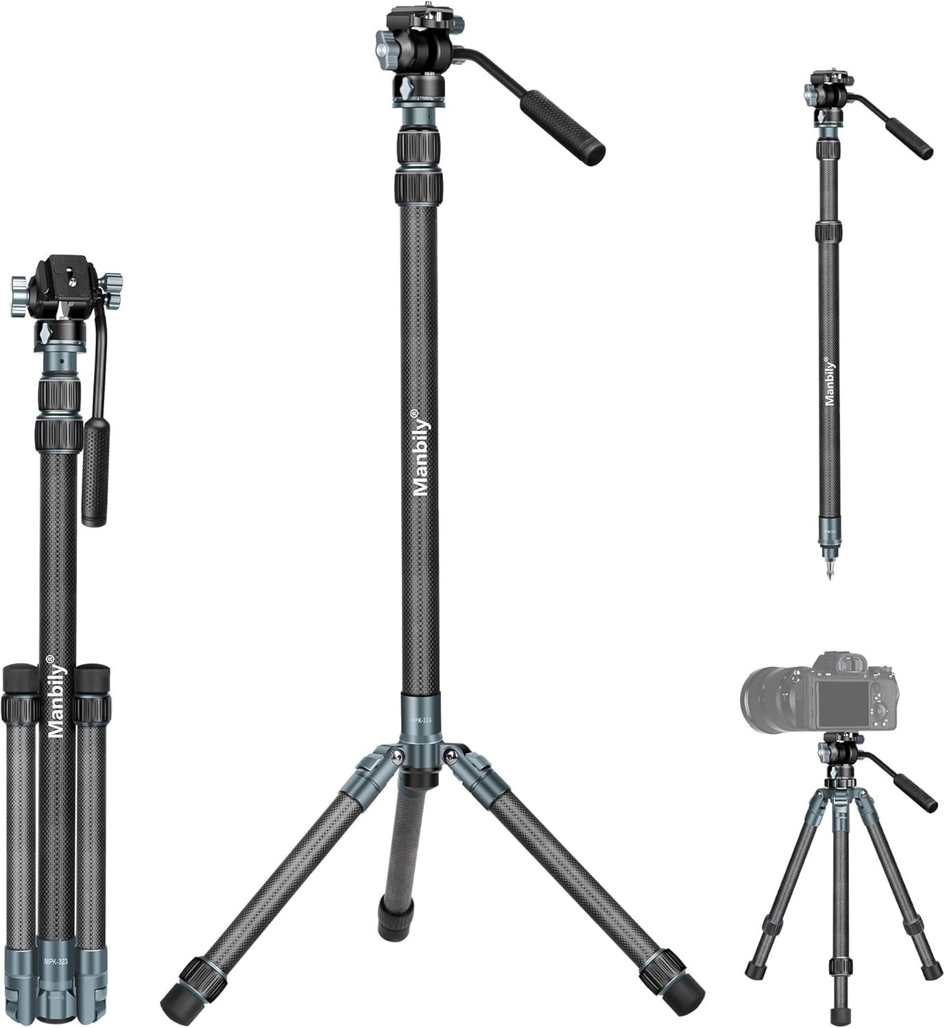 Manbily MPK323 Carbon Fiber Camera Monopod with Feet, 74