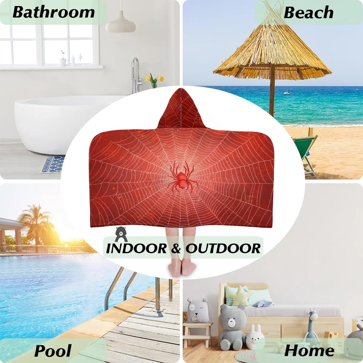 Pardick Red Spiderweb Kids Bath Towel Beach Towel with Hood Pool Cover Up for Girls Boys Soft Absorbent Hooded Bath Towel Toddler Towels for Beach, Pool