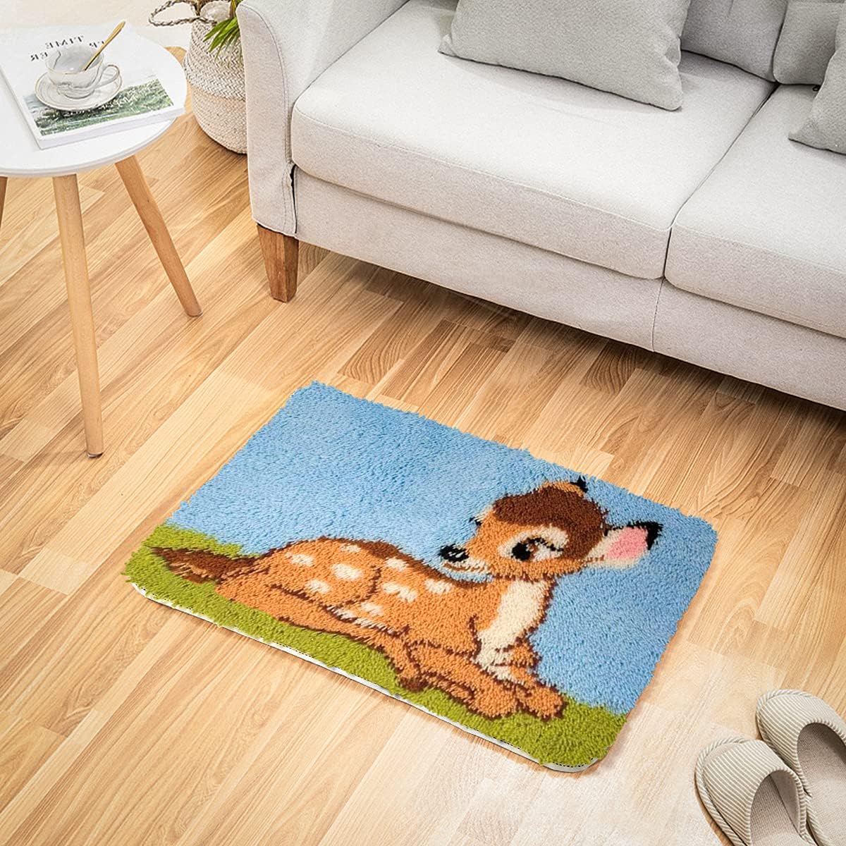 clubevy DIY Latch Hook Kits Rug Embroidery Carpet Set Needlework with Crochet Needlework Crafts Shaggy DIY Latch Kits for Adults/Kids (Baby Deer)