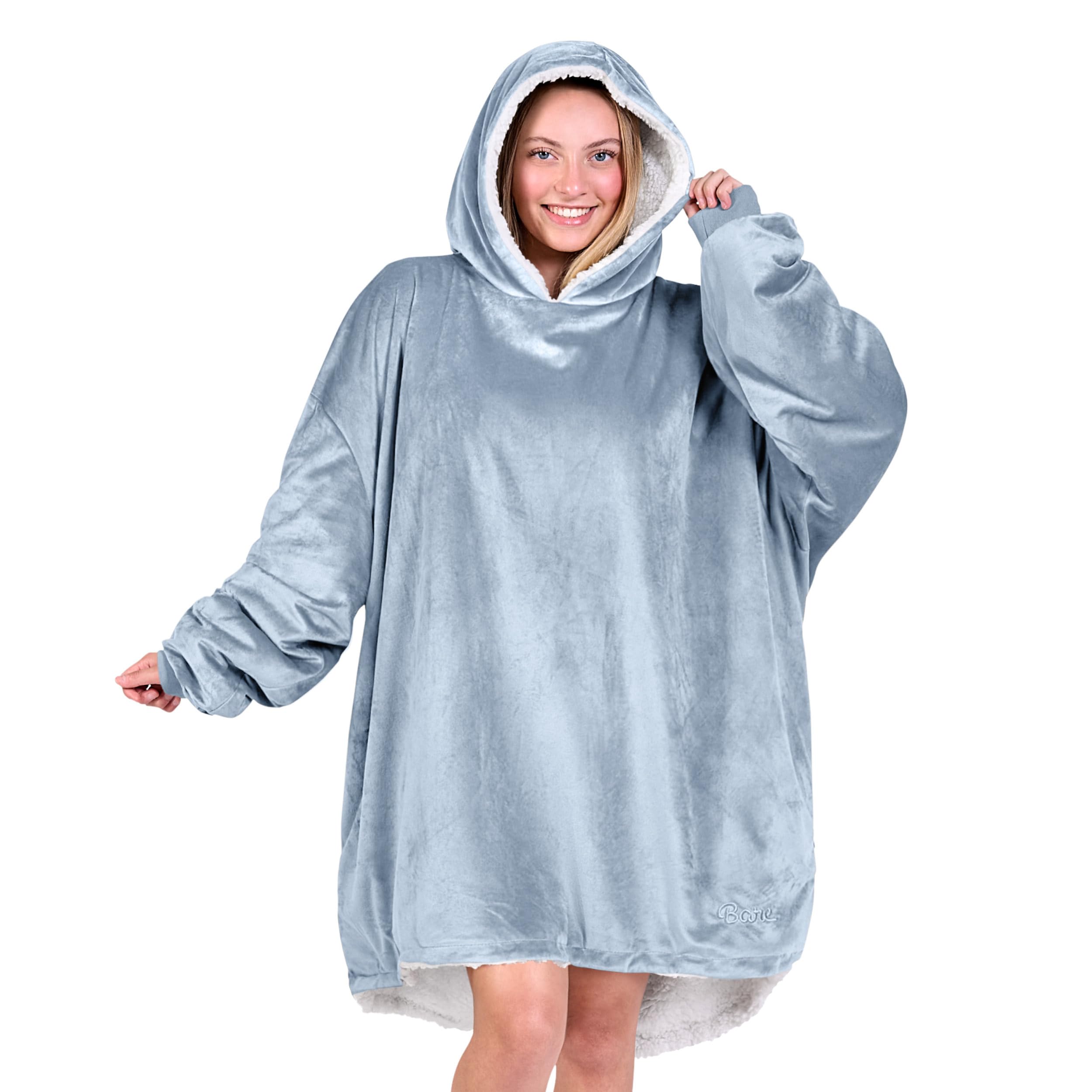 Bare Home Wearable Blanket Hoodie - Soft Plush Sherpa - Warm and Cozy - Oversized Wearable Blanket