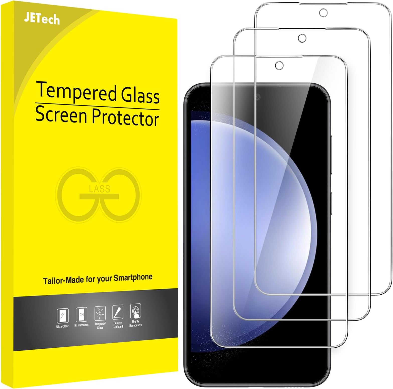 JETech Screen Protector for Samsung Galaxy S23 FE 6.4-Inch, Fingerprint Compatible, Tempered Glass Film, HD Clear, 3-Pack
