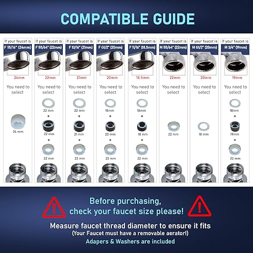 Miniatura 4 de ATQ Filtro de agua para grifo de fregadero, aireador, reduce el cloro giratorio de 1080, 2 modos de fijación de pulverización para cocinabañoniños