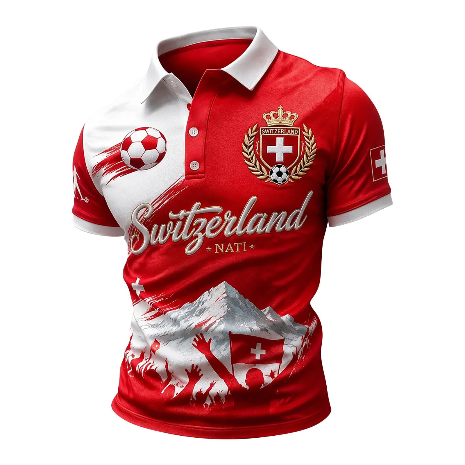 AIDTFUIEY Switzerland Football Supporter Football T-Shirt Breathable Shirts Clear Printed Lightweight Tops Stretchy Jersey Poloshirt for Football Fans (Red, XXXL) โ image 1