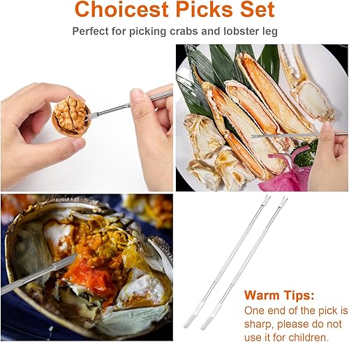 Miniatura 5 de Cascanueces, 8 piezas de cascanueces multiusos de acero inoxidable para mariscos y pecanas, herramientas para agrietar nueces con mango