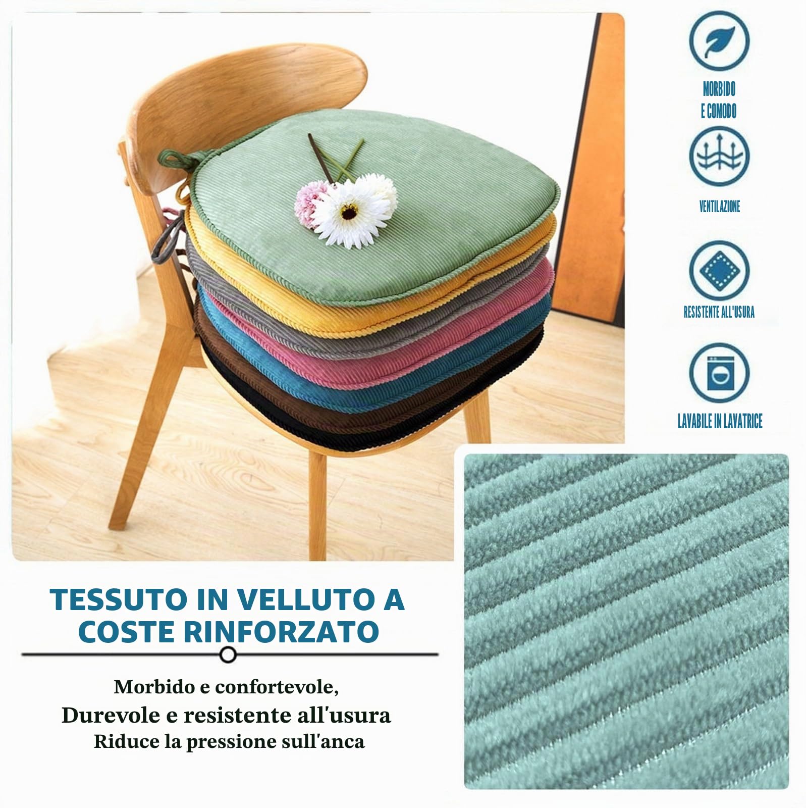Uyeoco Cuscini Per Sedie Con Cinghie - Set 4/2/6/1 Seduta Confortevole Trapezio 43*41*35cm - Lavabili Antiscivolo Per Cucina e Giardino (A4, 6pcs)