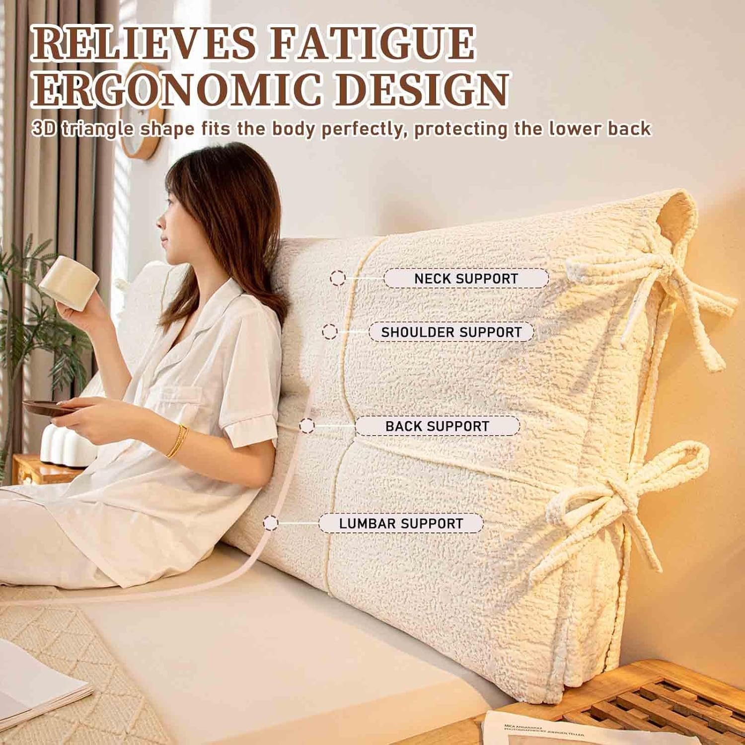 Almohada de cabecera con lazos, cojín lumbar para respaldo de lectura larga, cojín lumbar para sofá y dormitorio, ventana de bahía, comodidad 180 x 60 x 10 cm