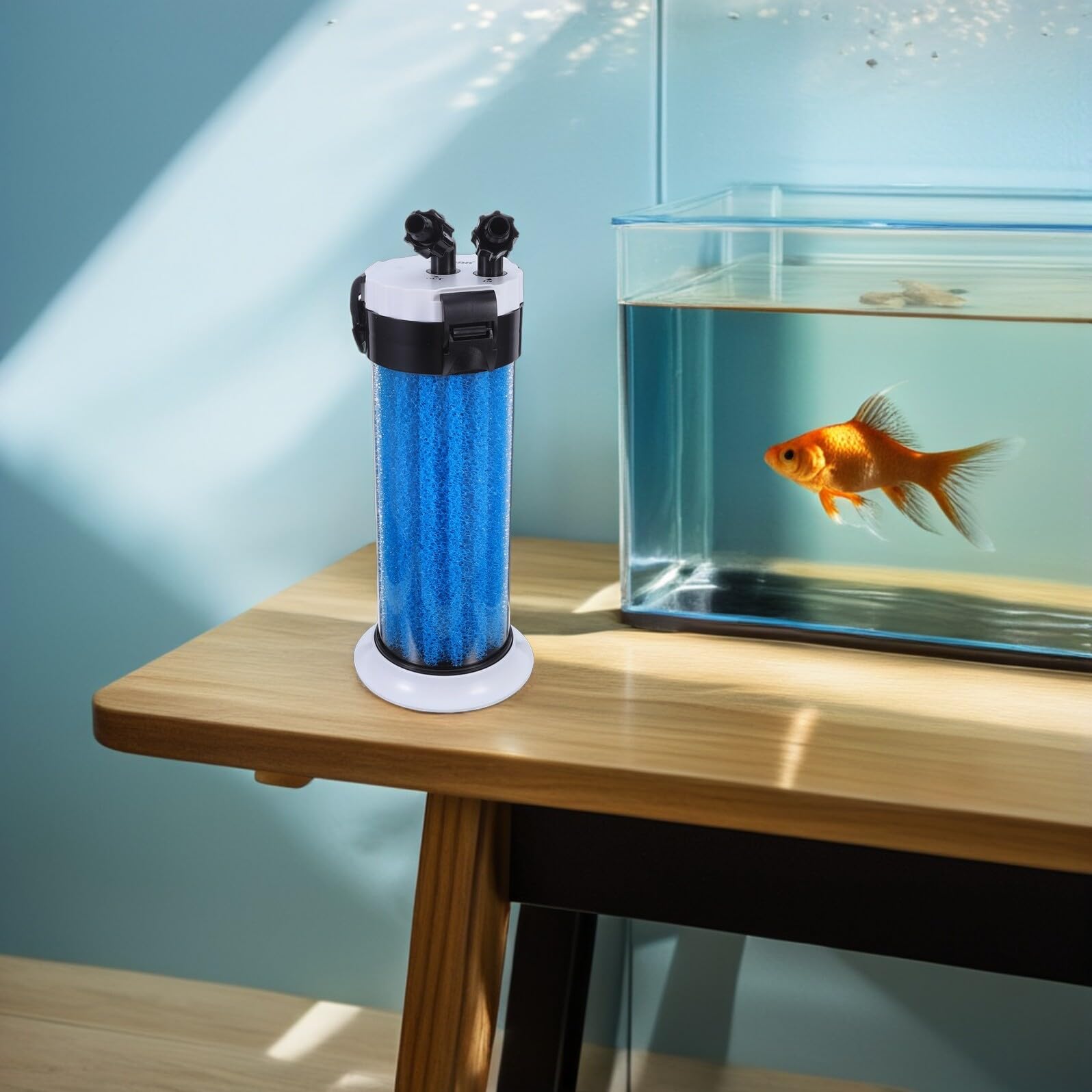 WOONEKY Leiser Außenfilter Aquarium Wasserfilter aus Abs mit Klarer Wasserfunktion für Fischbecken und Schildkrötenbecken in Blau Effizienter Externer Filter für Aquarien